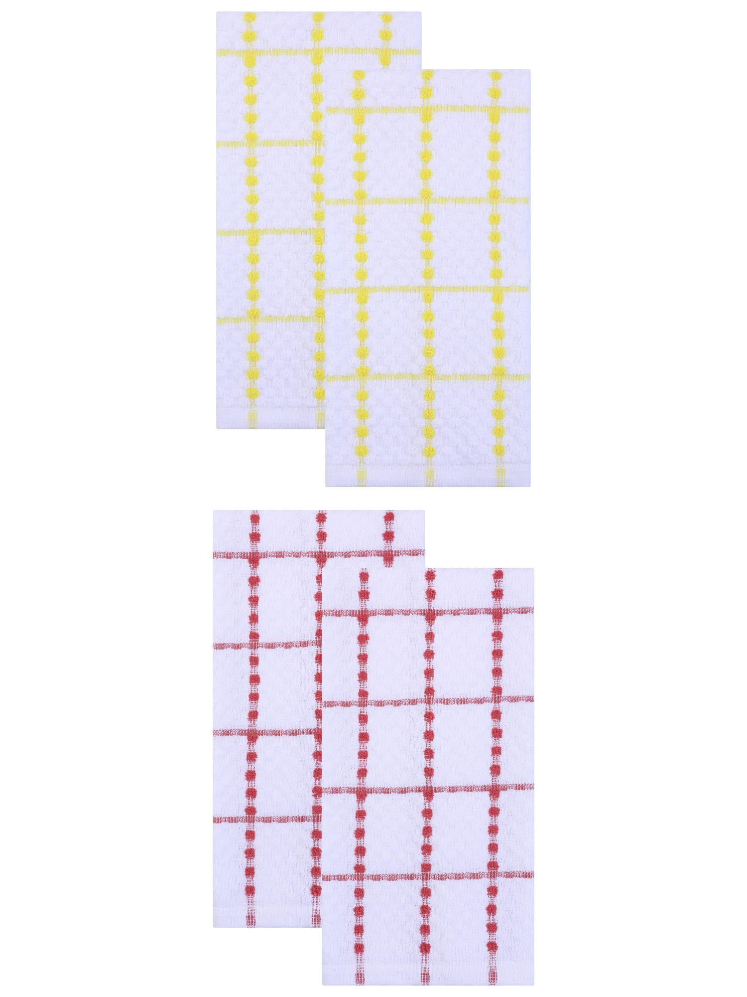 Unique Bargains 4 Pack Kitchen Towels Plaid 100% Cotton Quick Dry Red/Yellow 25" x 15"