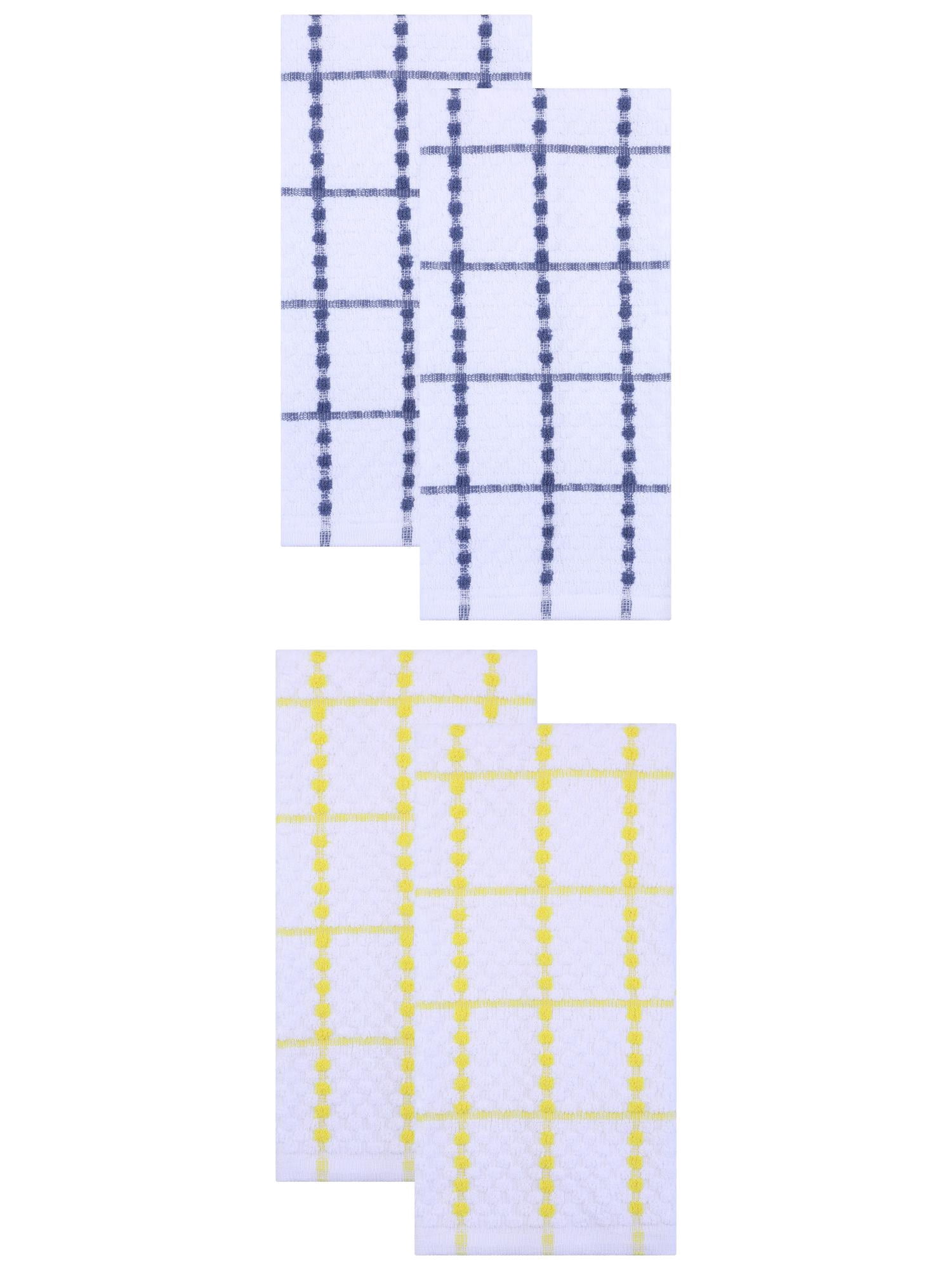 Unique Bargains 4 Pack Kitchen Towels Plaid 100% Cotton Quick Dry Yellow/Blue 25" x 15"