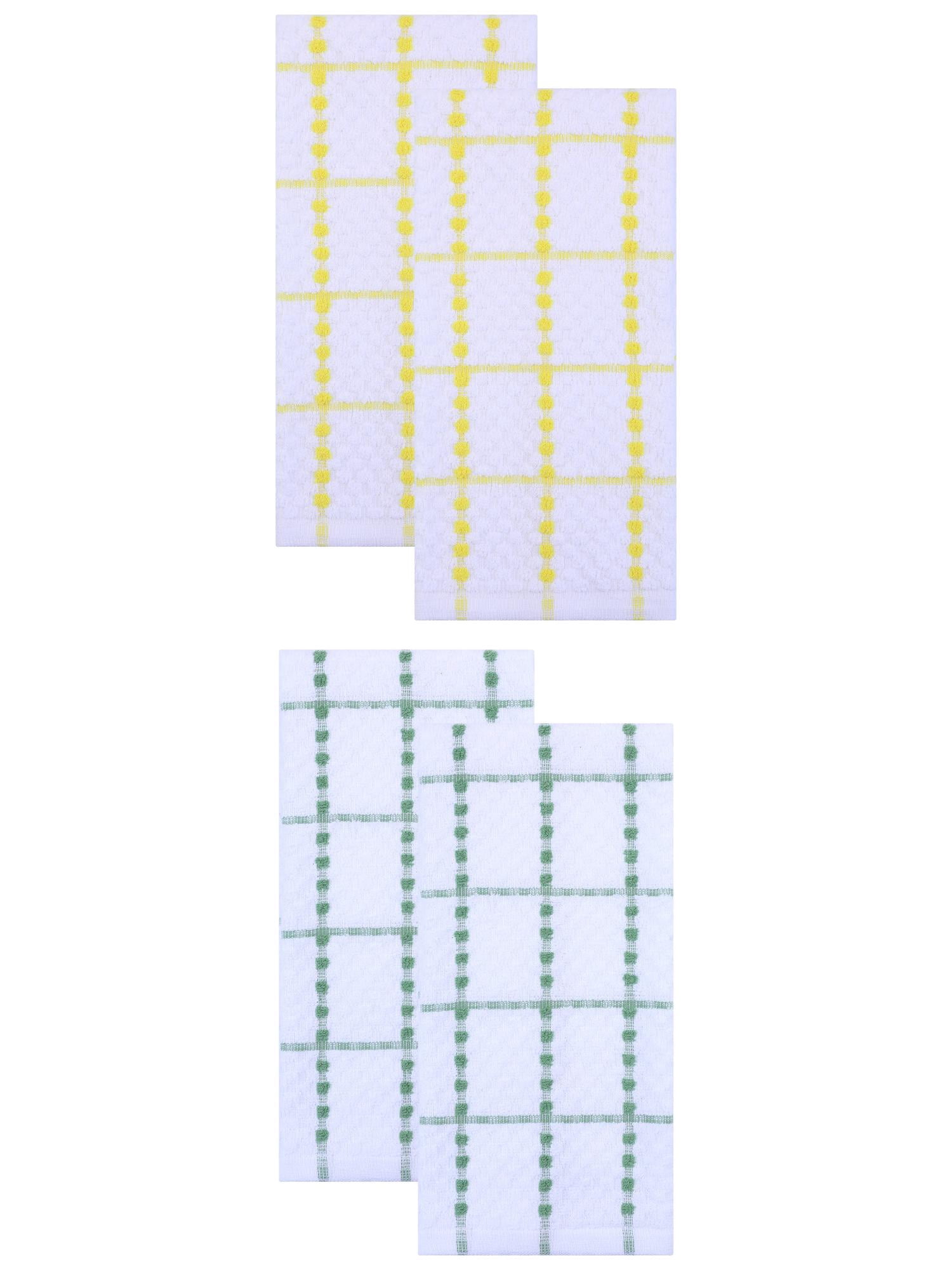 Unique Bargains 4 Pack Kitchen Towels Plaid 100% Cotton Quick Dry Yellow/Green 25" x 15"