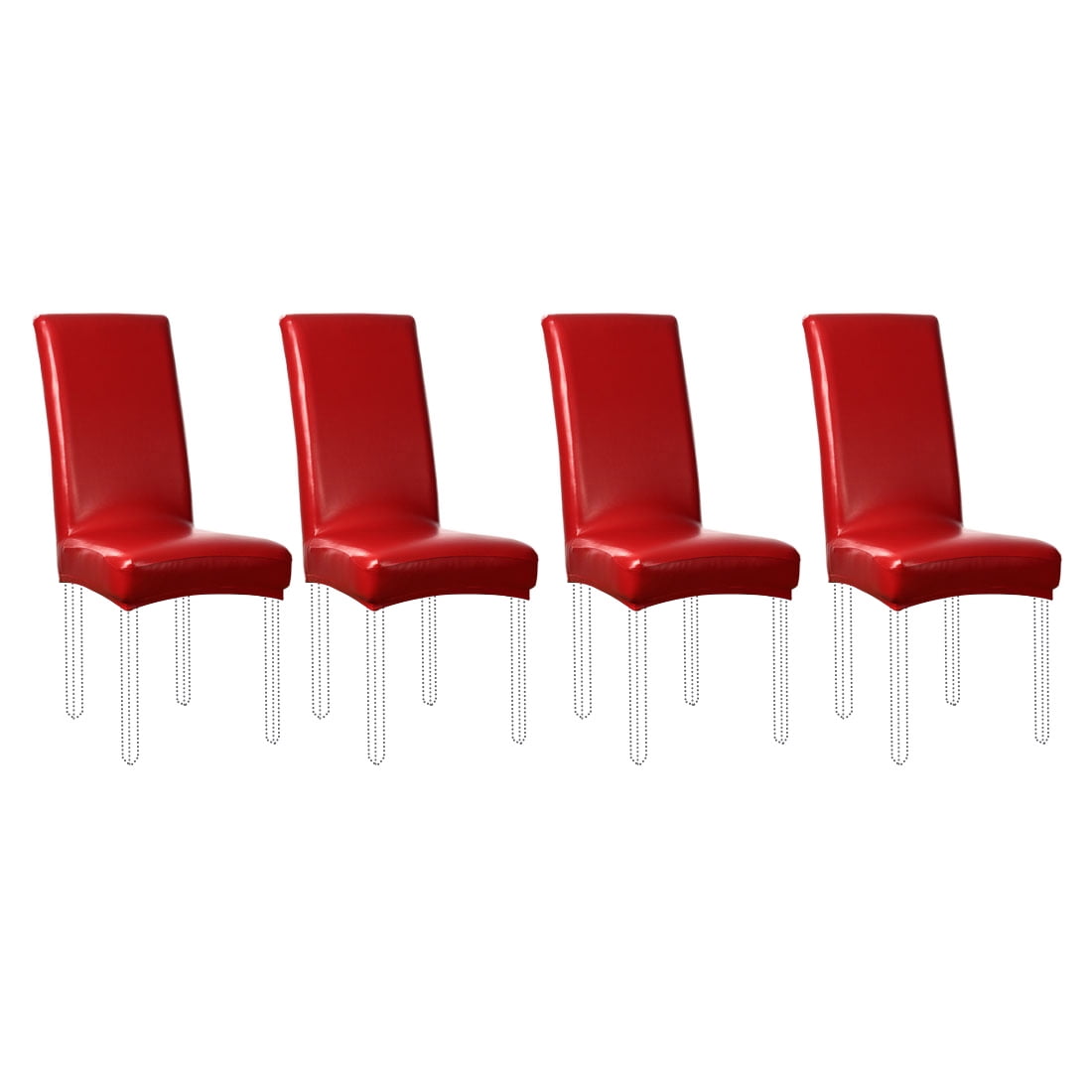 Unique Bargains 4Pack PU Leather Dining Chair Seat Cover Red