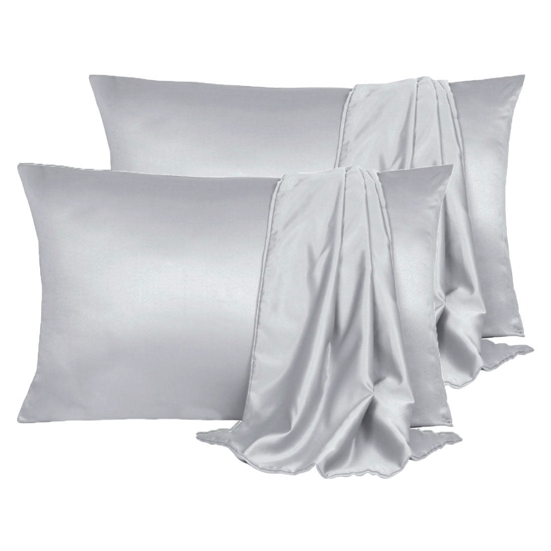 Unique Bargains 4 Pack Satin Pillowcases for Hair and Skin, Light Gray Queen