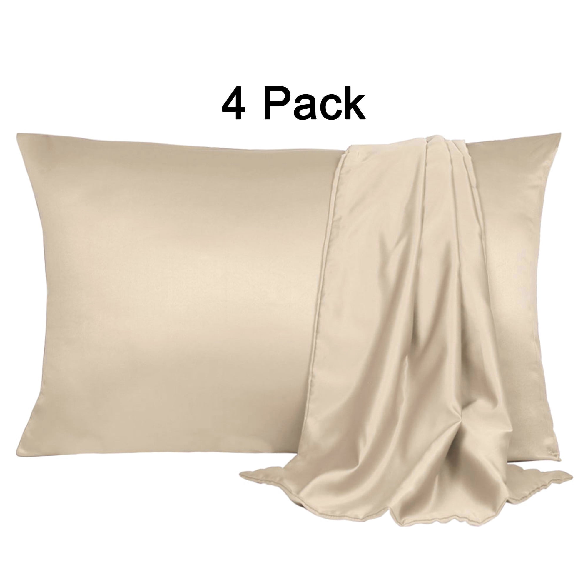 Unique Bargains 4 Pack Satin Pillowcases for Hair and Skin, Light Tan Queen