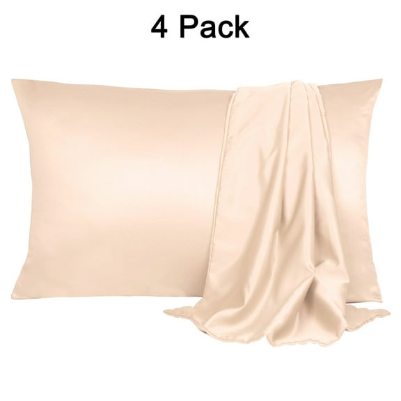 Unique Bargains 4 Pack Satin Pillowcases for Hair and Skin, Light Tan Travel
