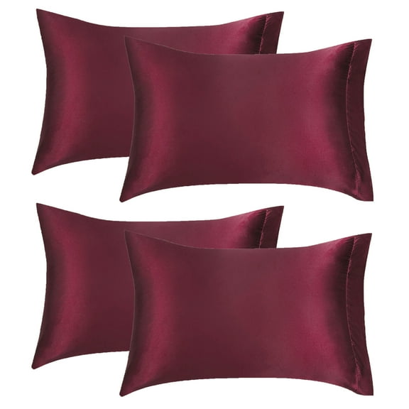 Unique Bargains 4 Pack Satin Pillowcases with Envelope Closure Burgundy Standard