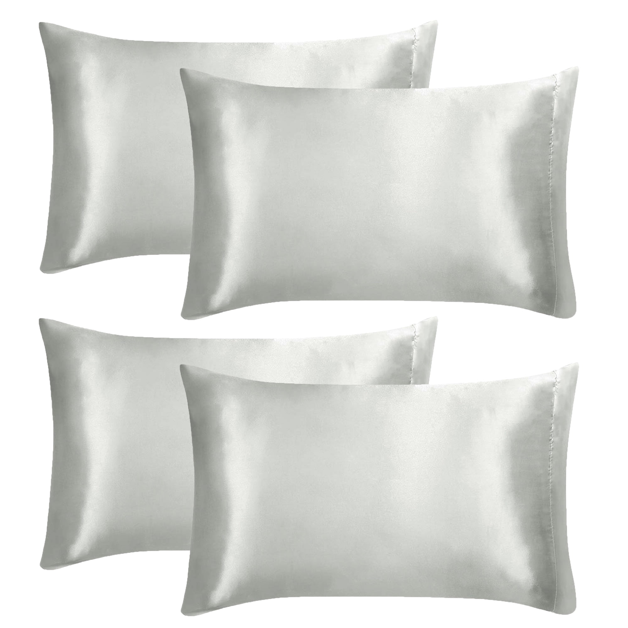 Unique Bargains 4 Pack Satin Pillowcases with Envelope Closure Silver