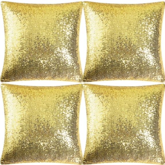 Unique Bargains 4 Pack Sequins Decorative Throw Pillow Cover 18" x 18" Gold