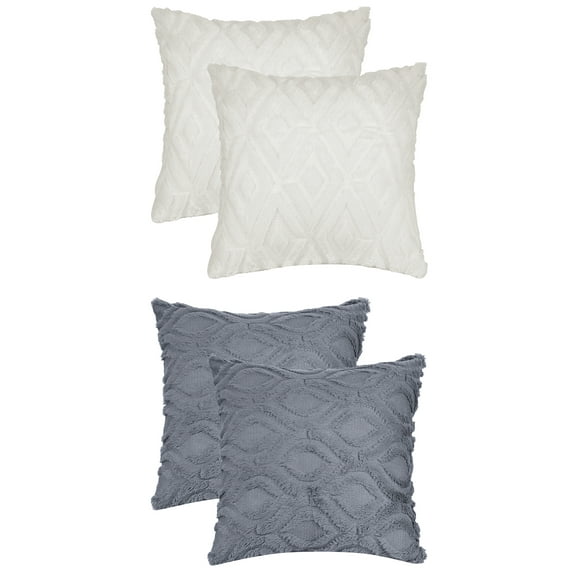 Unique Bargains 4 Pack Shaggy Plush Throw Pillow Covers Soft Couch Pillow Covers Set Beige-1/Grey-2 20" x 20"
