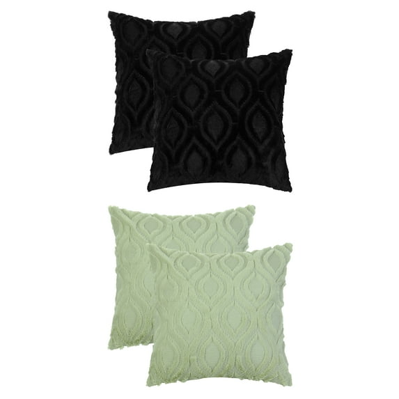 Unique Bargains 4 Pack Shaggy Plush Throw Pillow Covers Soft Couch Pillow Covers Set Green-2/Black-2 20" x 20"