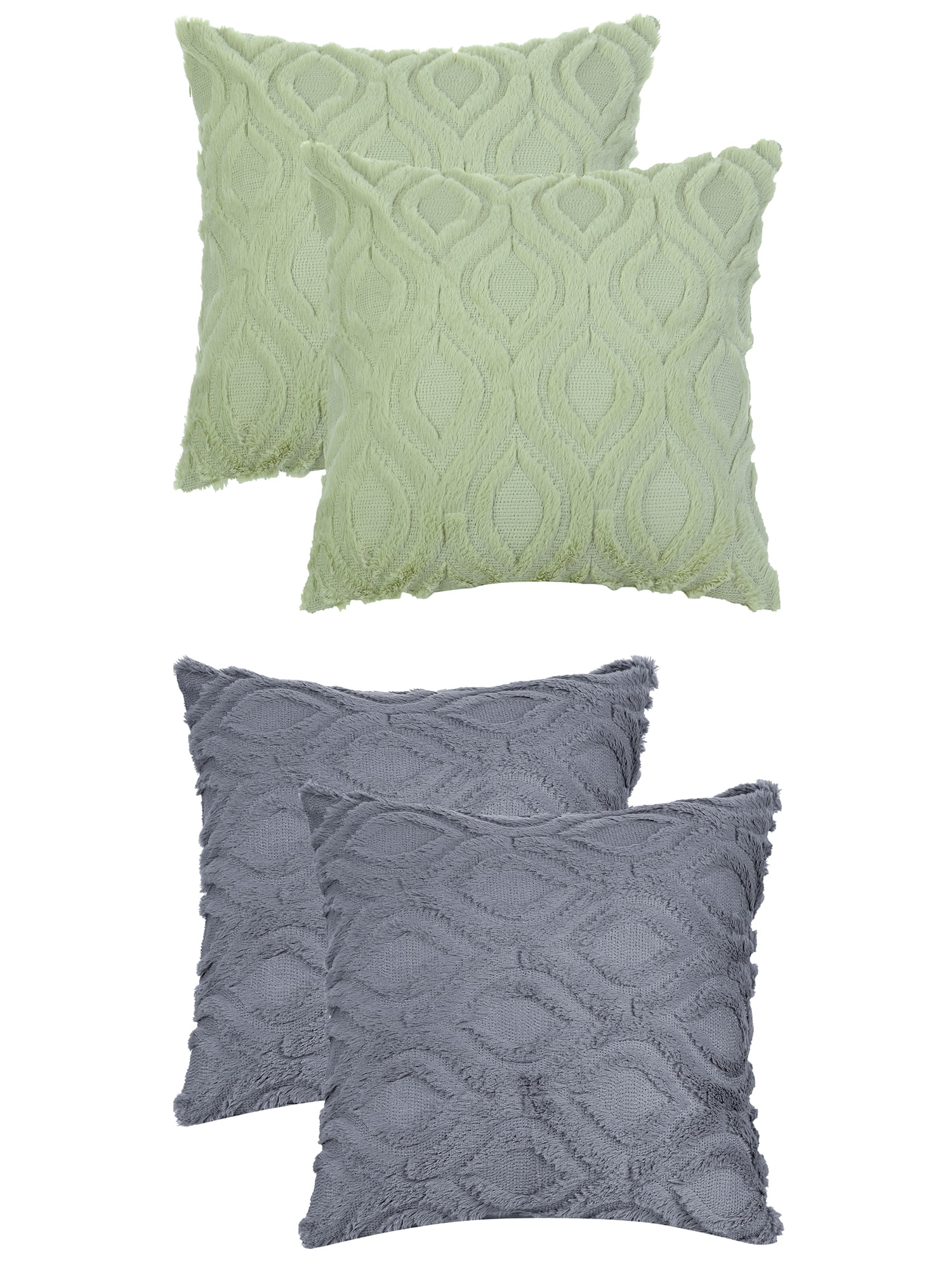Unique Bargains 4 Pack Shaggy Plush Throw Pillow Covers Soft Couch Pillow Covers Set Green-2/Grey-2 20" x 20"