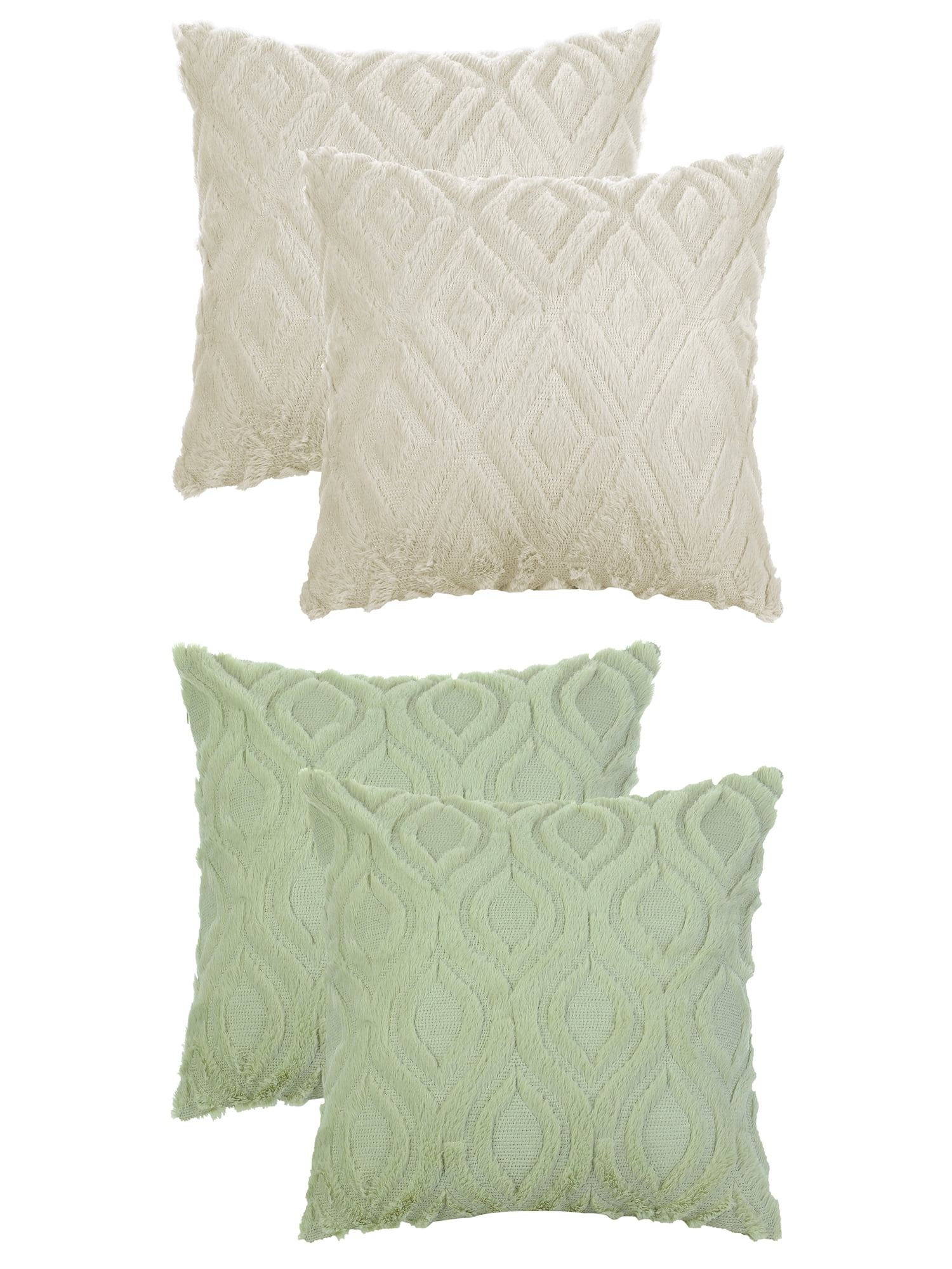 Unique Bargains 4 Pack Shaggy Plush Throw Pillow Covers Soft Couch Pillow Covers Set Green-2/Khaki-1 20" x 20"