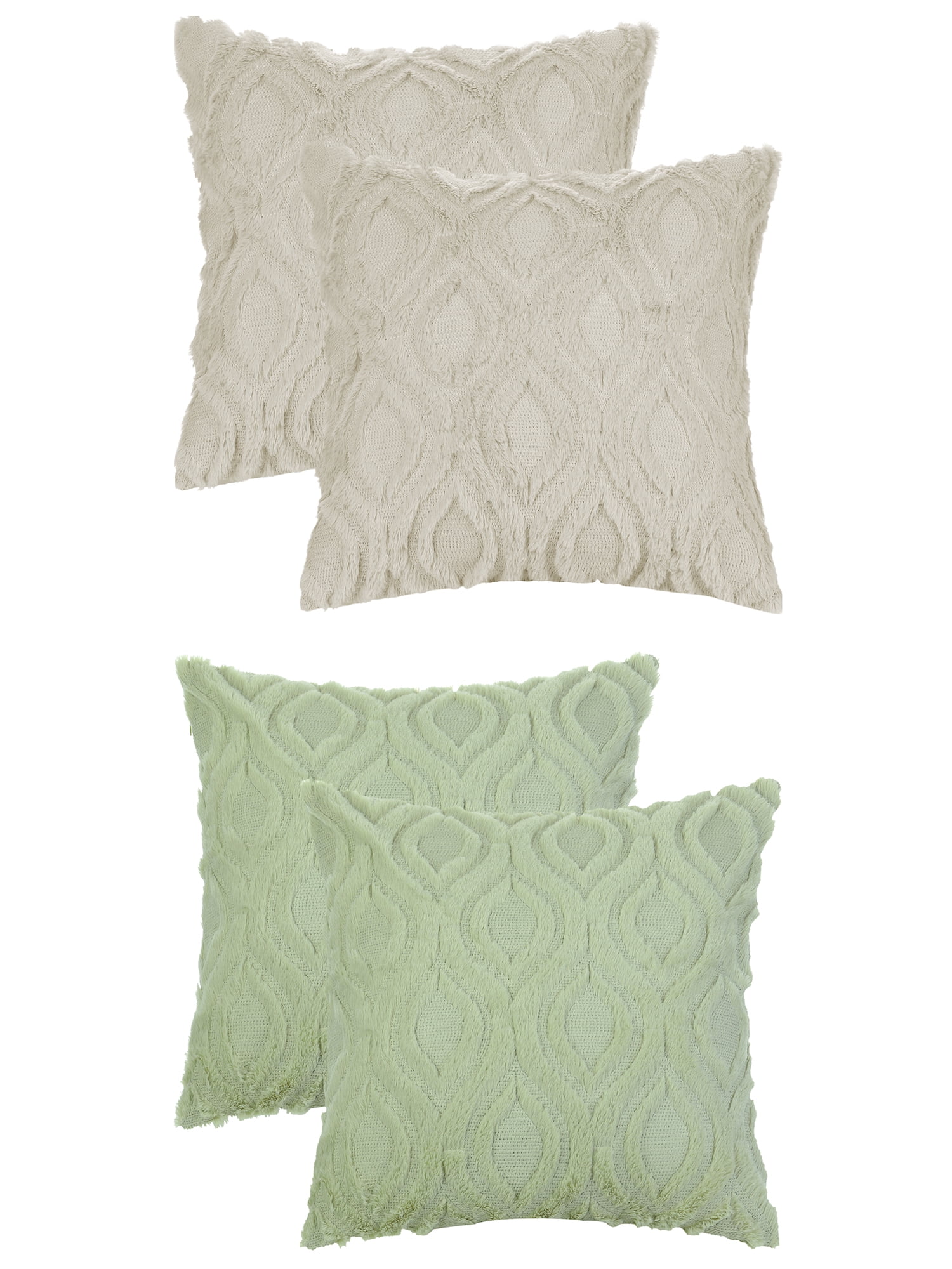 Unique Bargains 4 Pack Shaggy Plush Throw Pillow Covers Soft Couch Pillow Covers Set Green-2/Khaki-2 20" x 20"