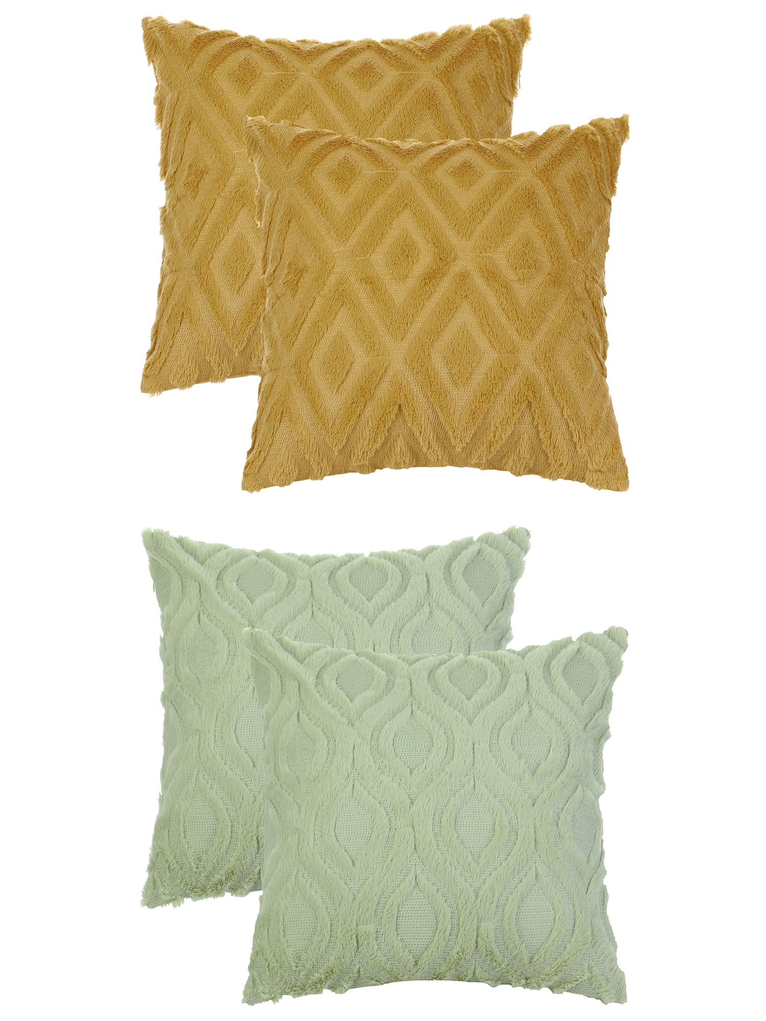 Unique Bargains 4 Pack Shaggy Plush Throw Pillow Covers Soft Couch Pillow Covers Set Green-2/Yellow-1 20" x 20"