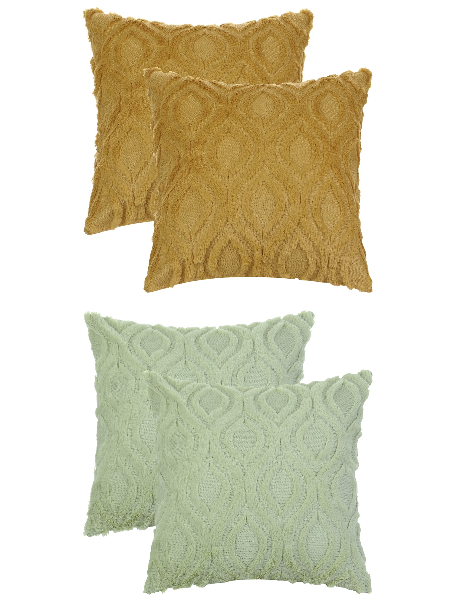 Unique Bargains 4 Pack Shaggy Plush Throw Pillow Covers Soft Couch Pillow Covers Set Green-2/Yellow-2 20" x 20"