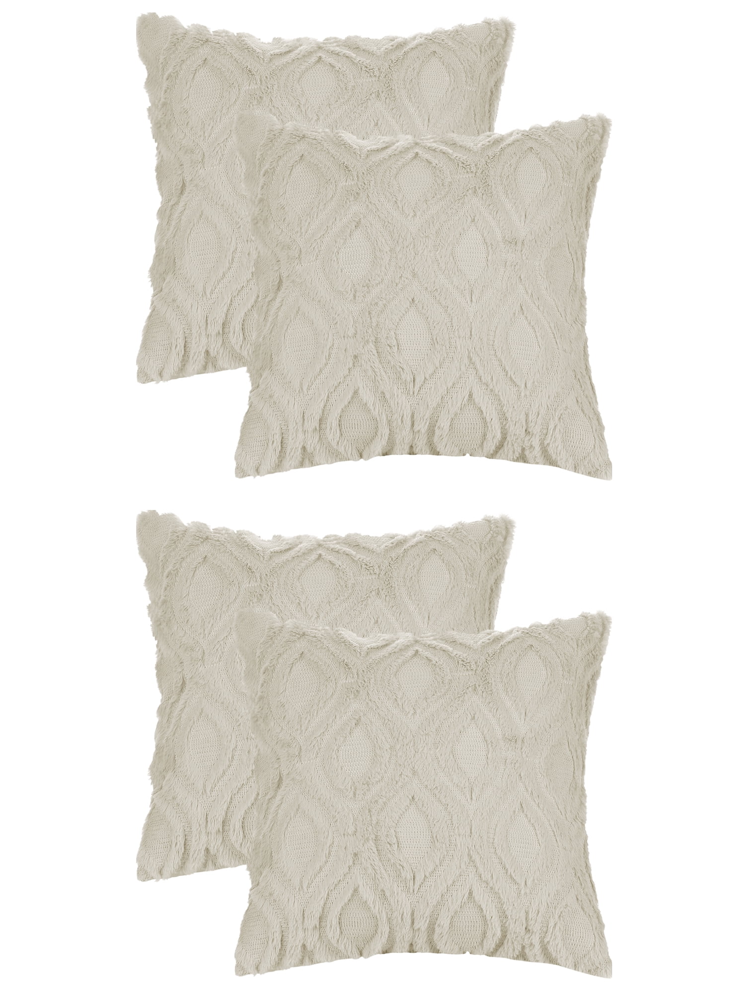 Unique Bargains 4 Pack Shaggy Plush Throw Pillow Covers Soft Couch Pillow Covers Set Khaki-2 16" x 16"/20" x 20"