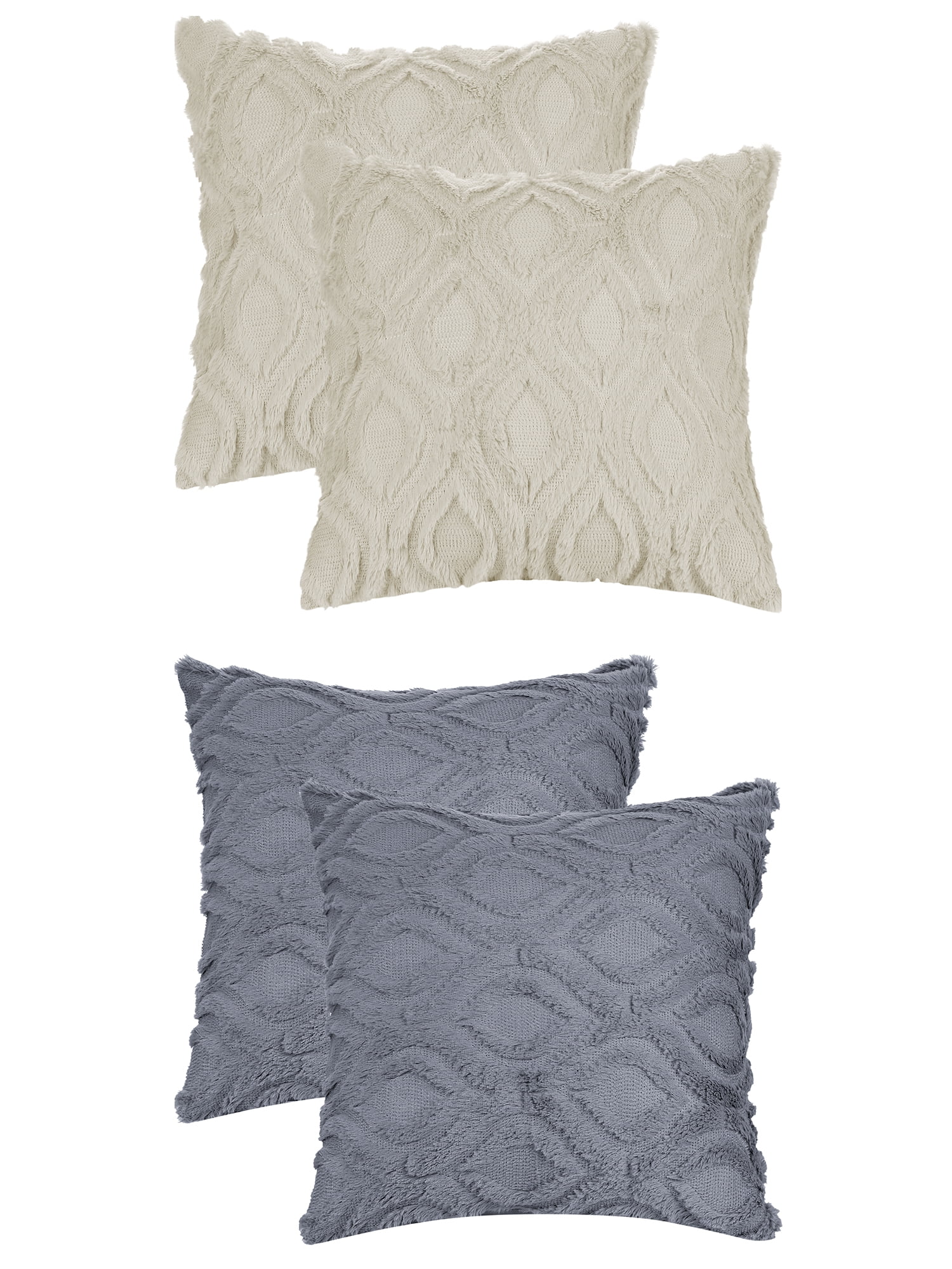 Unique Bargains 4 Pack Shaggy Plush Throw Pillow Covers Soft Couch Pillow Covers Set Khaki-2/Grey-2 20" x 20"