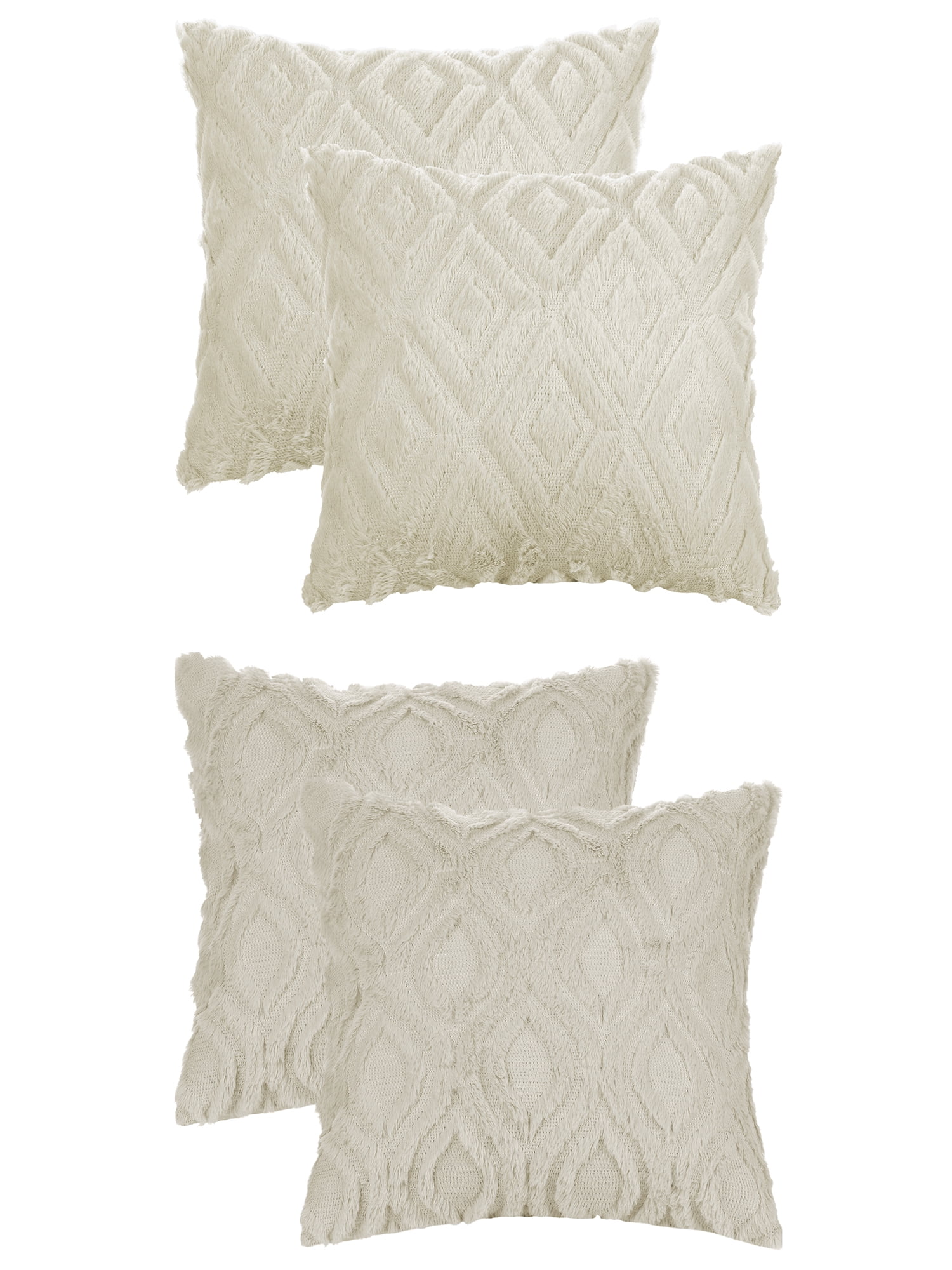 Unique Bargains 4 Pack Shaggy Plush Throw Pillow Covers Soft Couch Pillow Covers Set Khaki-2/Khaki-1 20" x 20"