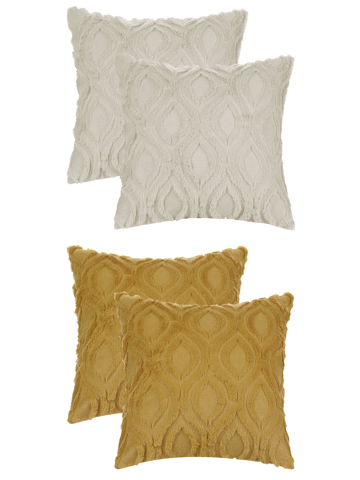Unique Bargains 4 Pack Shaggy Plush Throw Pillow Covers Soft Couch Pillow Covers Set Khaki-2/Yellow-2 20" x 20"