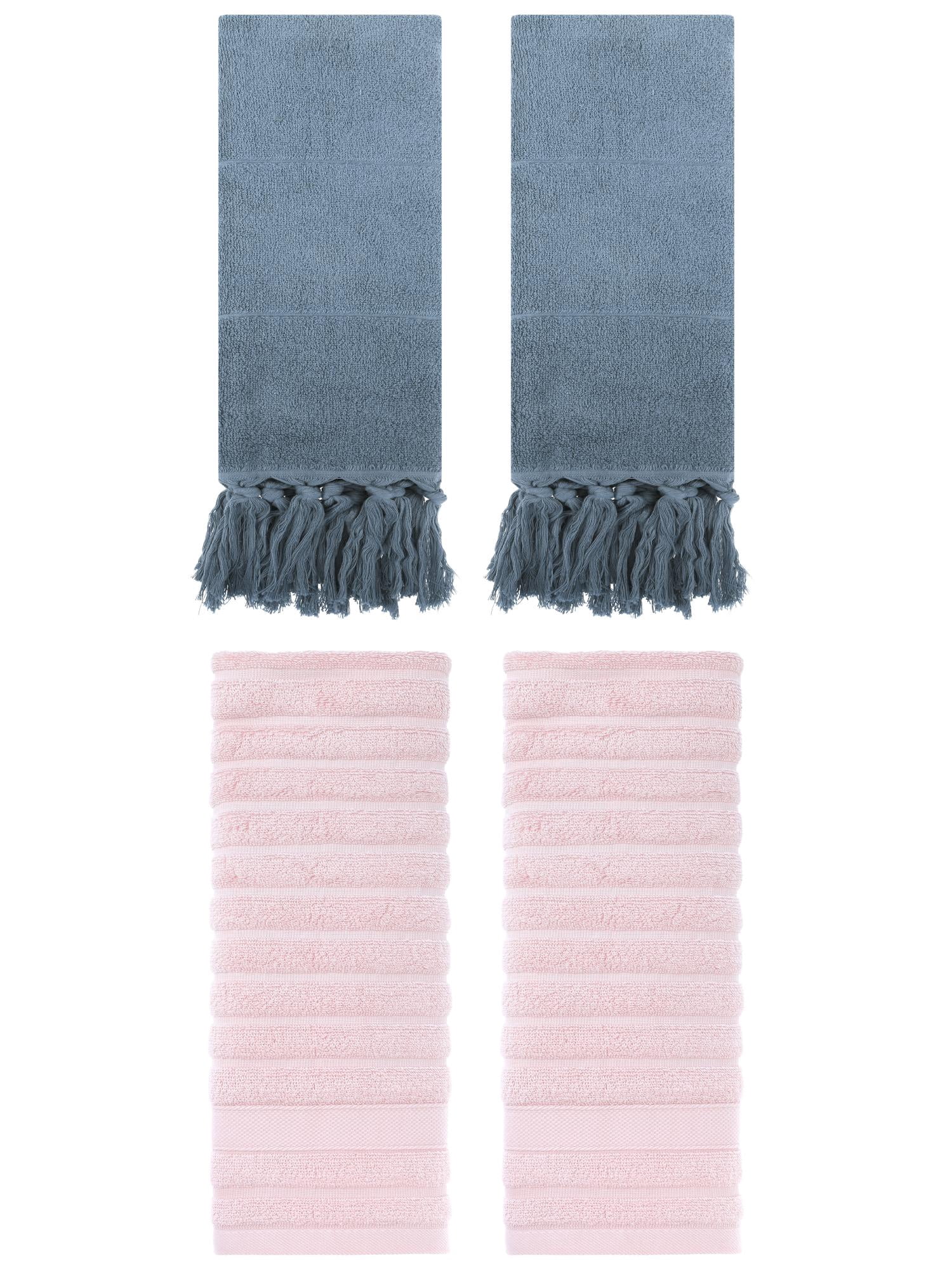 Unique Bargains 4 Pack Solid Absorbent Soft Cotton Hand Towels 14" x 30" Blue/Pink