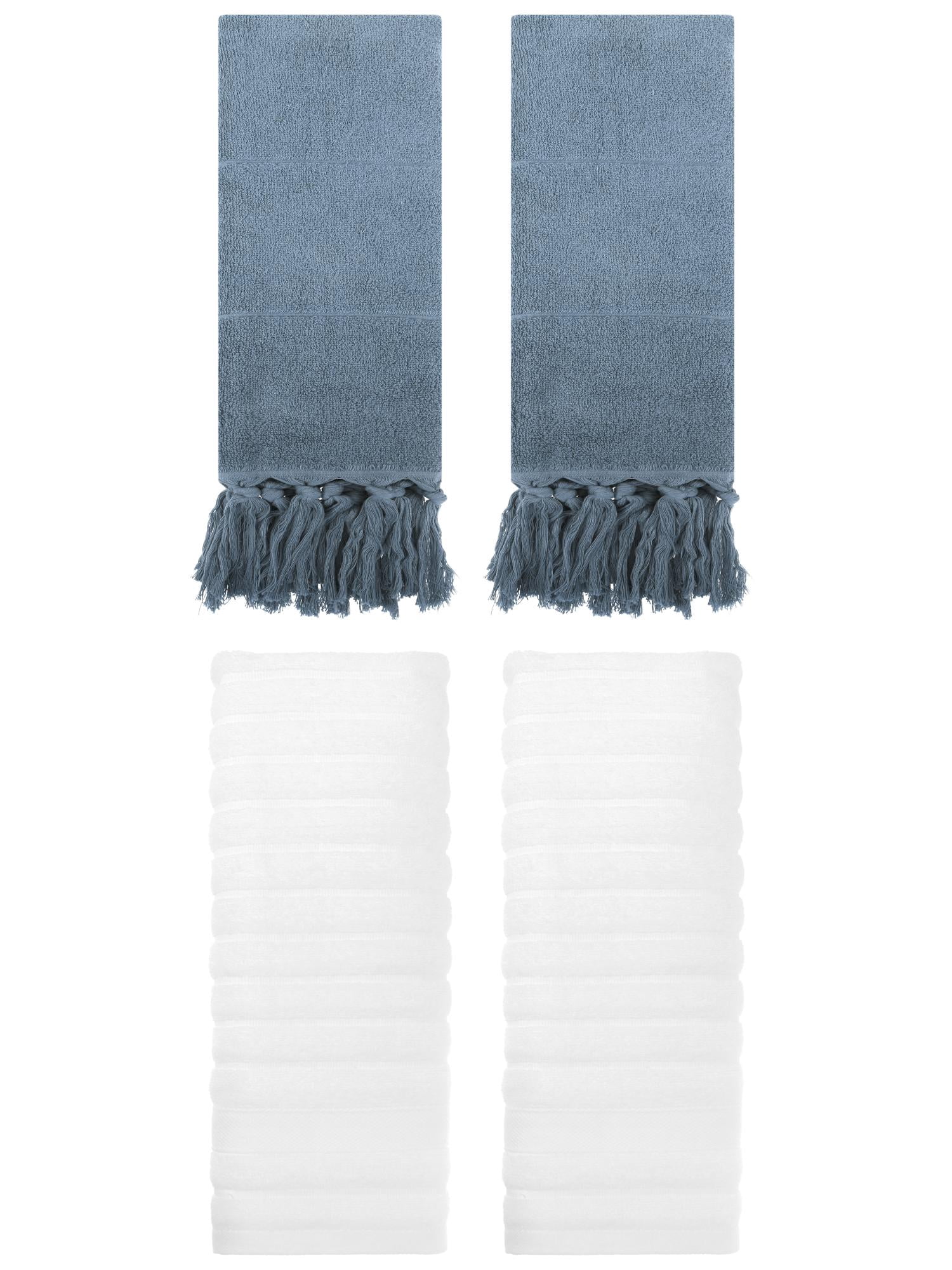 Unique Bargains 4 Pack Solid Absorbent Soft Cotton Hand Towels 14" x 30" Blue/White