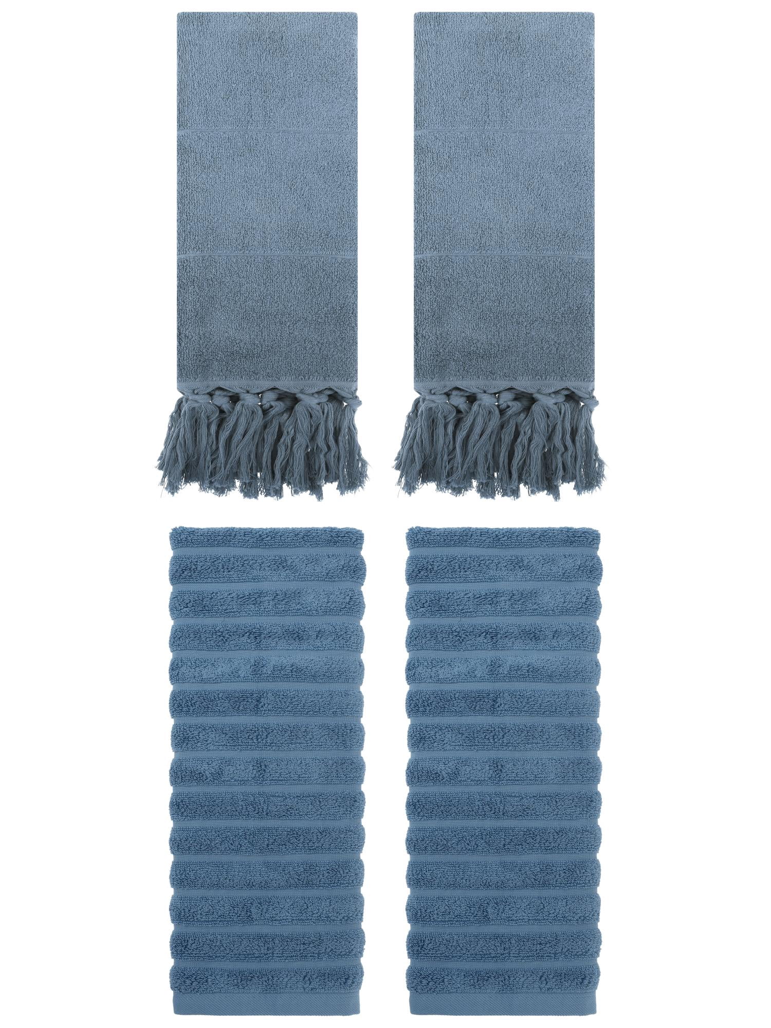 Unique Bargains 4 Pack Solid Absorbent Soft Cotton Hand Towels 14" x 30" Blue