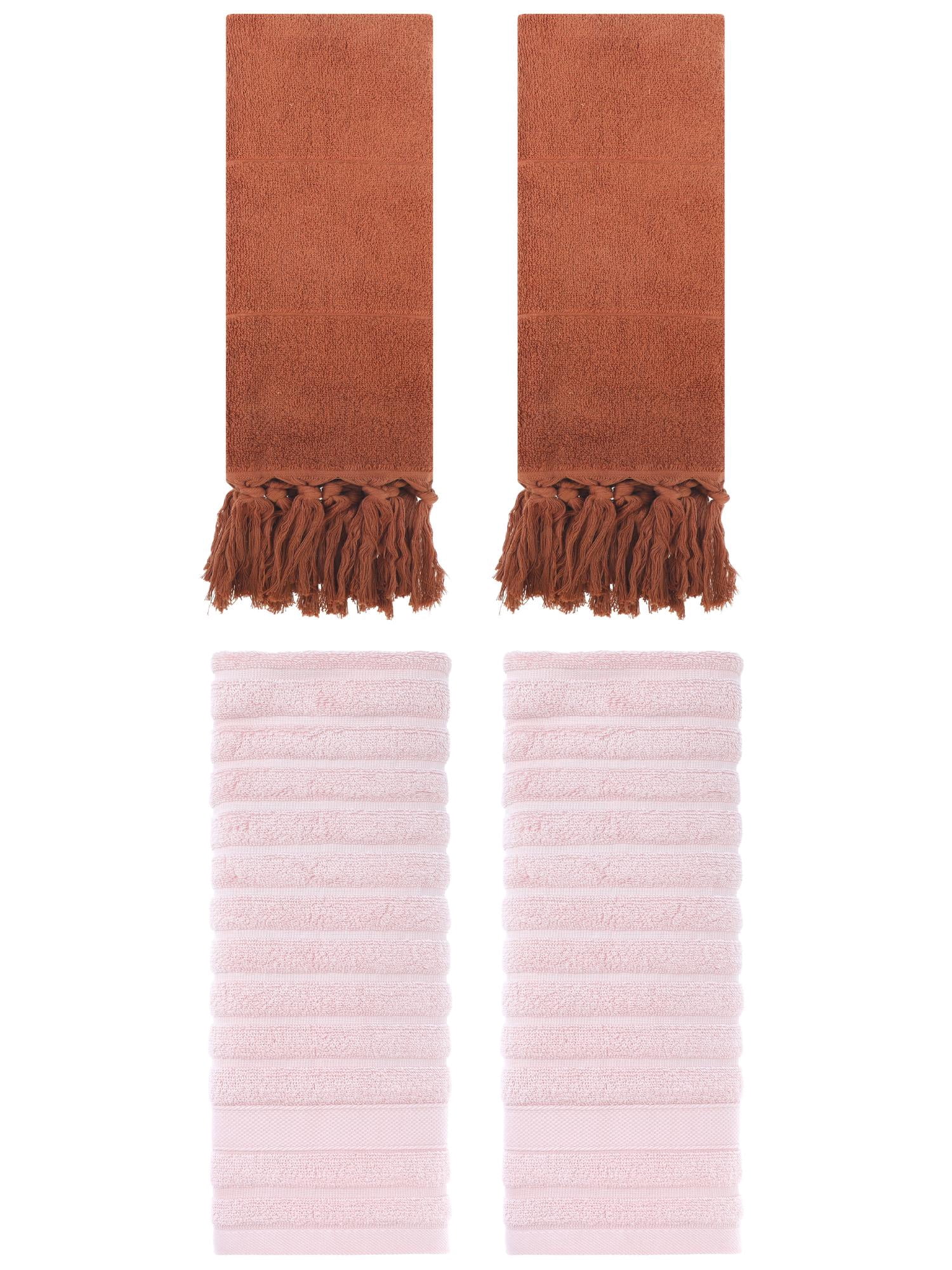 Unique Bargains 4 Pack Solid Absorbent Soft Cotton Hand Towels 14" x 30" Brown/Pink