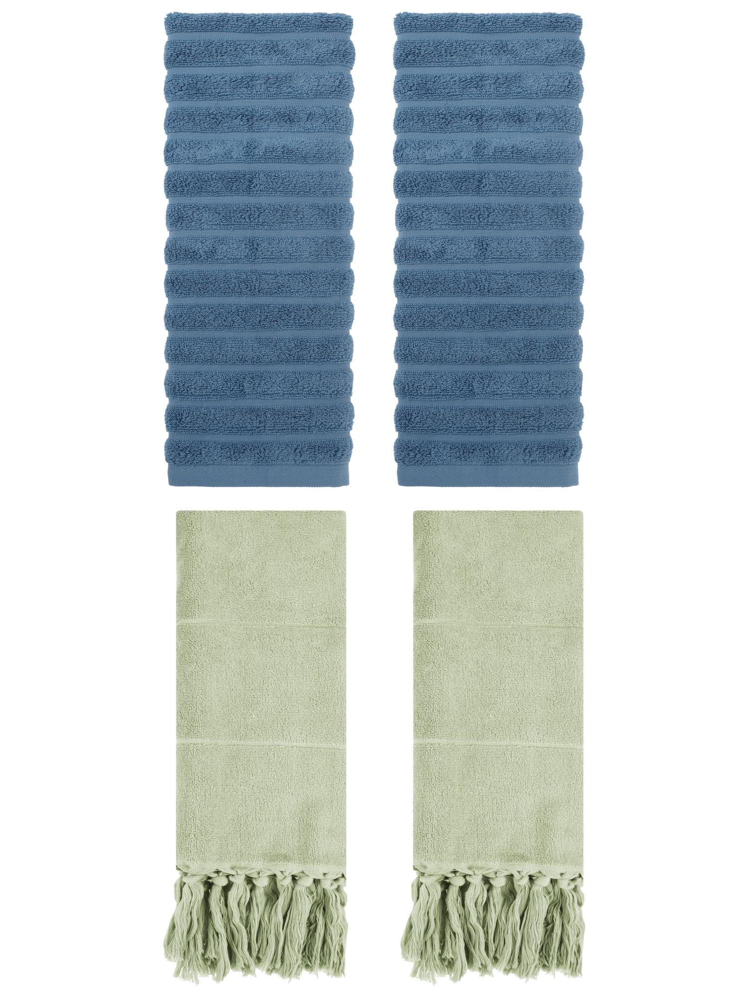 Unique Bargains 4 Pack Solid Absorbent Soft Cotton Hand Towels 14" x 30" Green/Blue