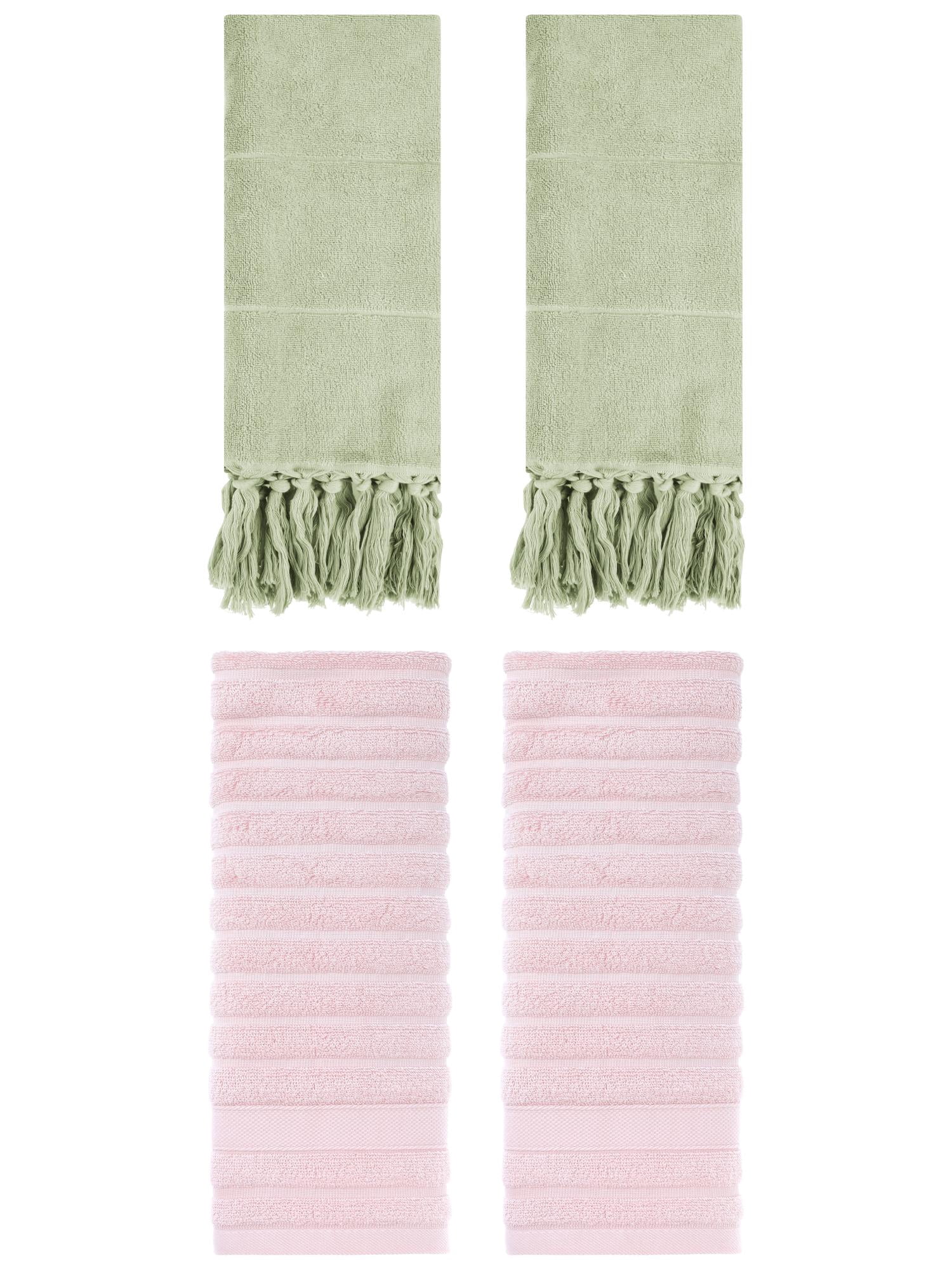 Unique Bargains 4 Pack Solid Absorbent Soft Cotton Hand Towels 14" x 30" Green/Pink
