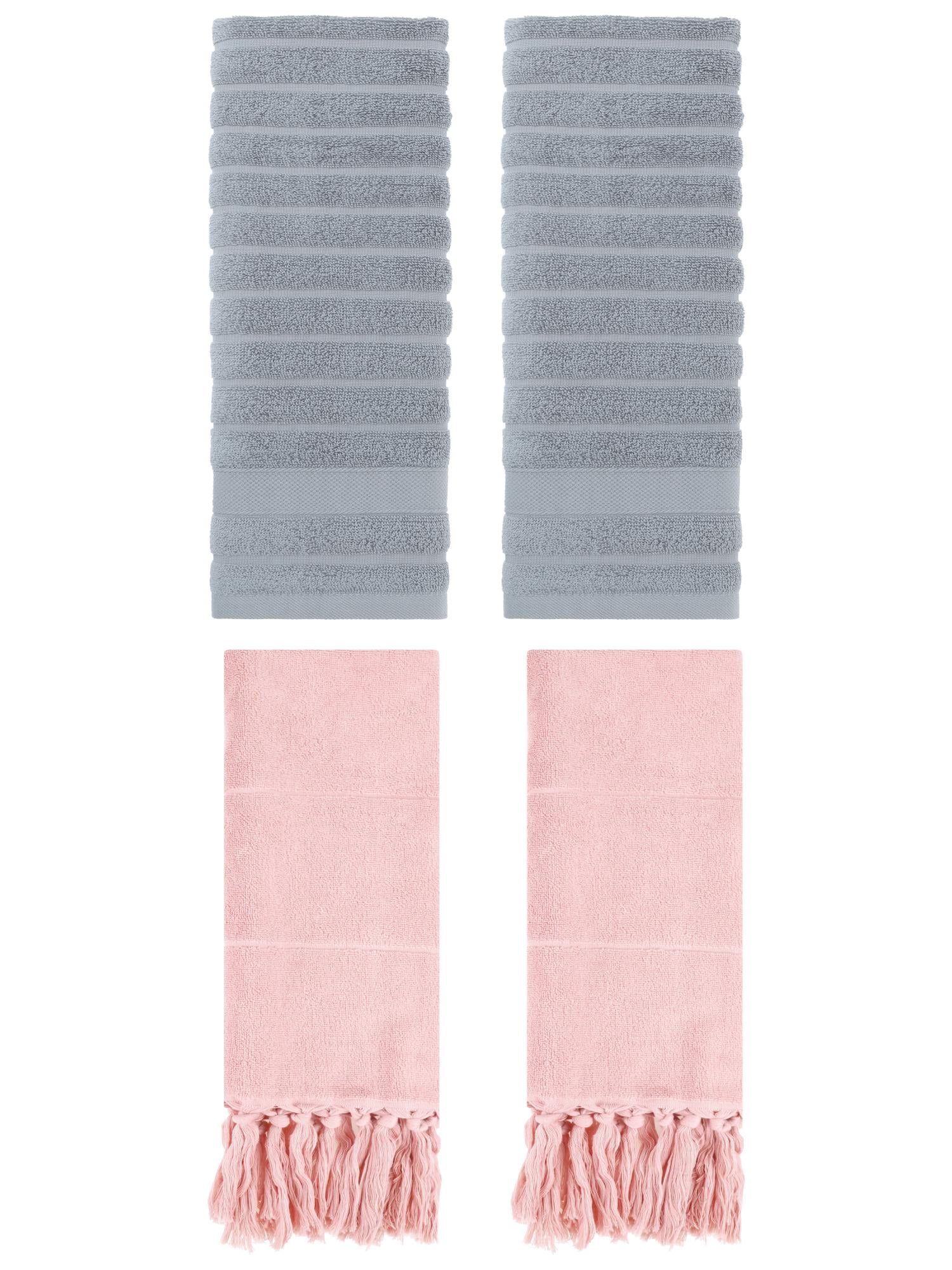 Unique Bargains 4 Pack Solid Absorbent Soft Cotton Hand Towels 14" x 30" Pink/Grey