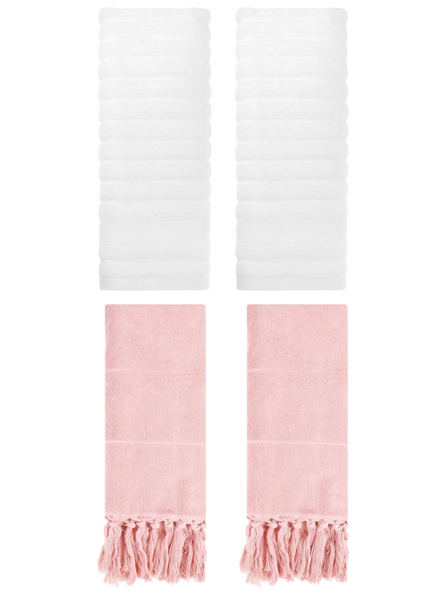 Unique Bargains 4 Pack Solid Absorbent Soft Cotton Hand Towels 14" x 30" Pink/White