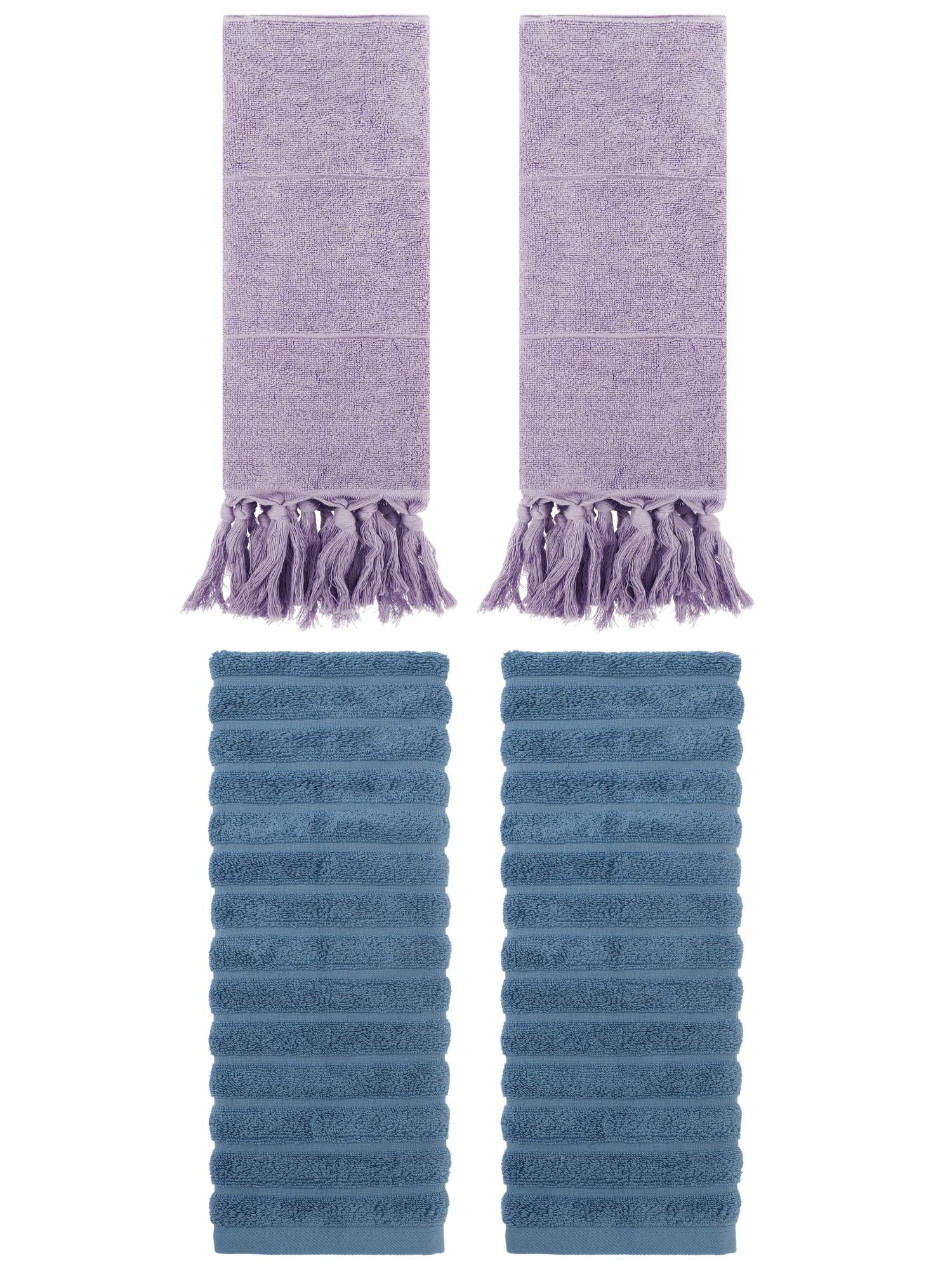 Unique Bargains 4 Pack Solid Absorbent Soft Cotton Hand Towels 14" x 30" Purple/Blue