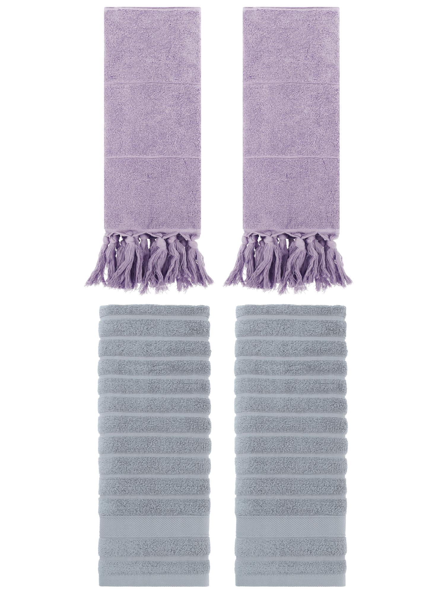 Unique Bargains 4 Pack Solid Absorbent Soft Cotton Hand Towels 14" x 30" Purple/Grey