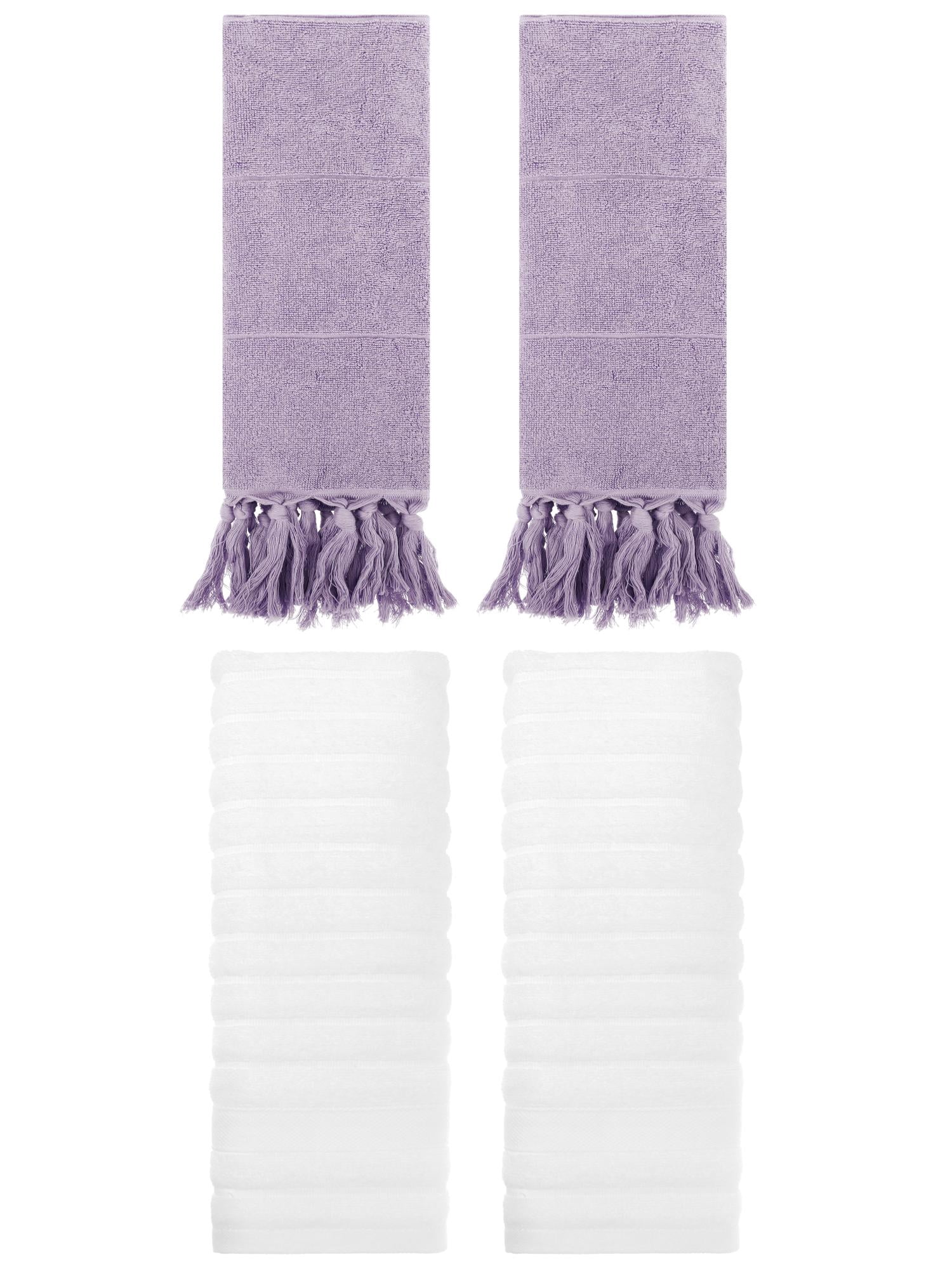 Unique Bargains 4 Pack Solid Absorbent Soft Cotton Hand Towels 14" x 30" Purple/White
