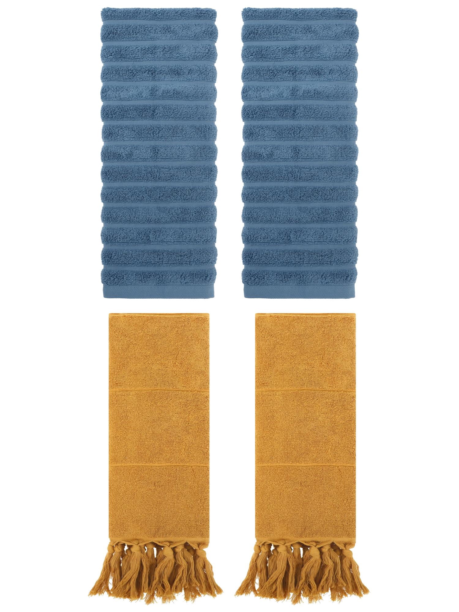 Unique Bargains 4 Pack Solid Absorbent Soft Cotton Hand Towels 14" x 30" Yellow/Blue