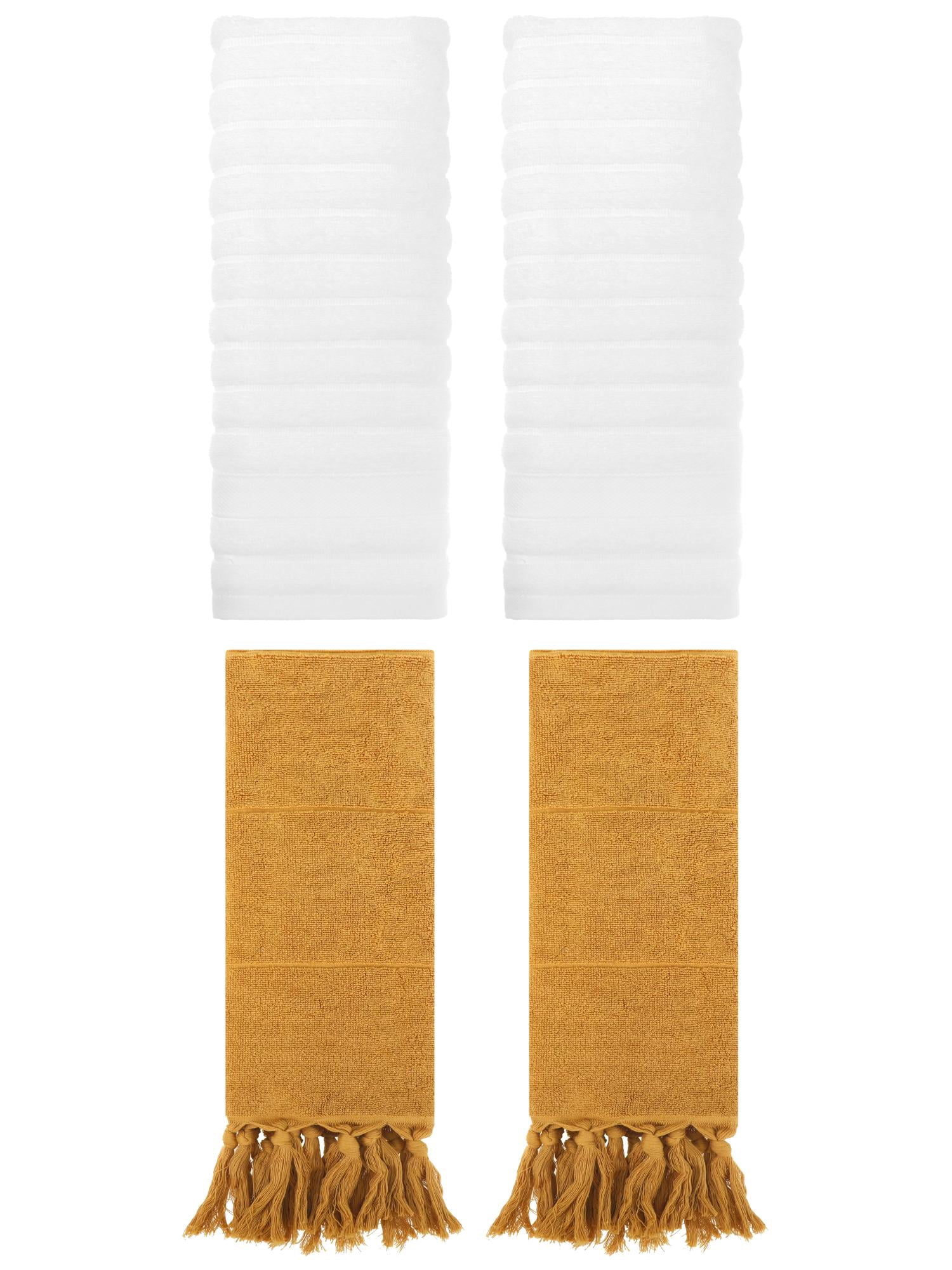 Unique Bargains 4 Pack Solid Absorbent Soft Cotton Hand Towels 14" x 30" Yellow/White