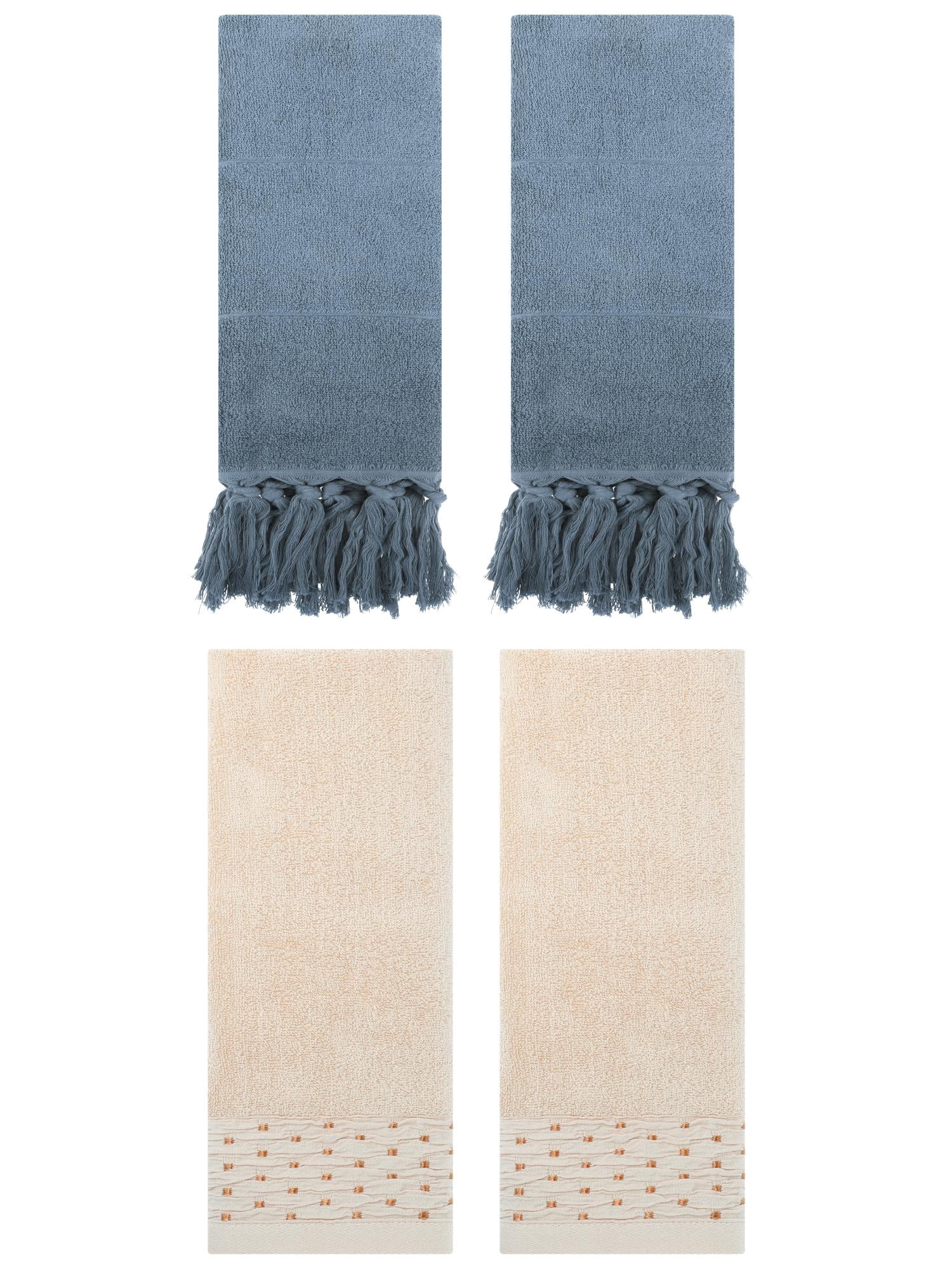 Unique Bargains 4 Pack Solid Cotton Bathroom Hand Towel 14" x 30" Blue/Light Brown