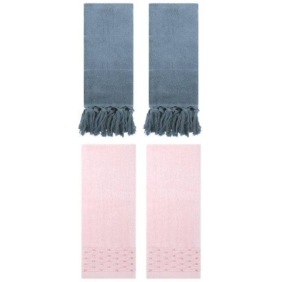 Unique Bargains 4 Pack Solid Cotton Bathroom Hand Towel 14" x 30" Blue/Pink