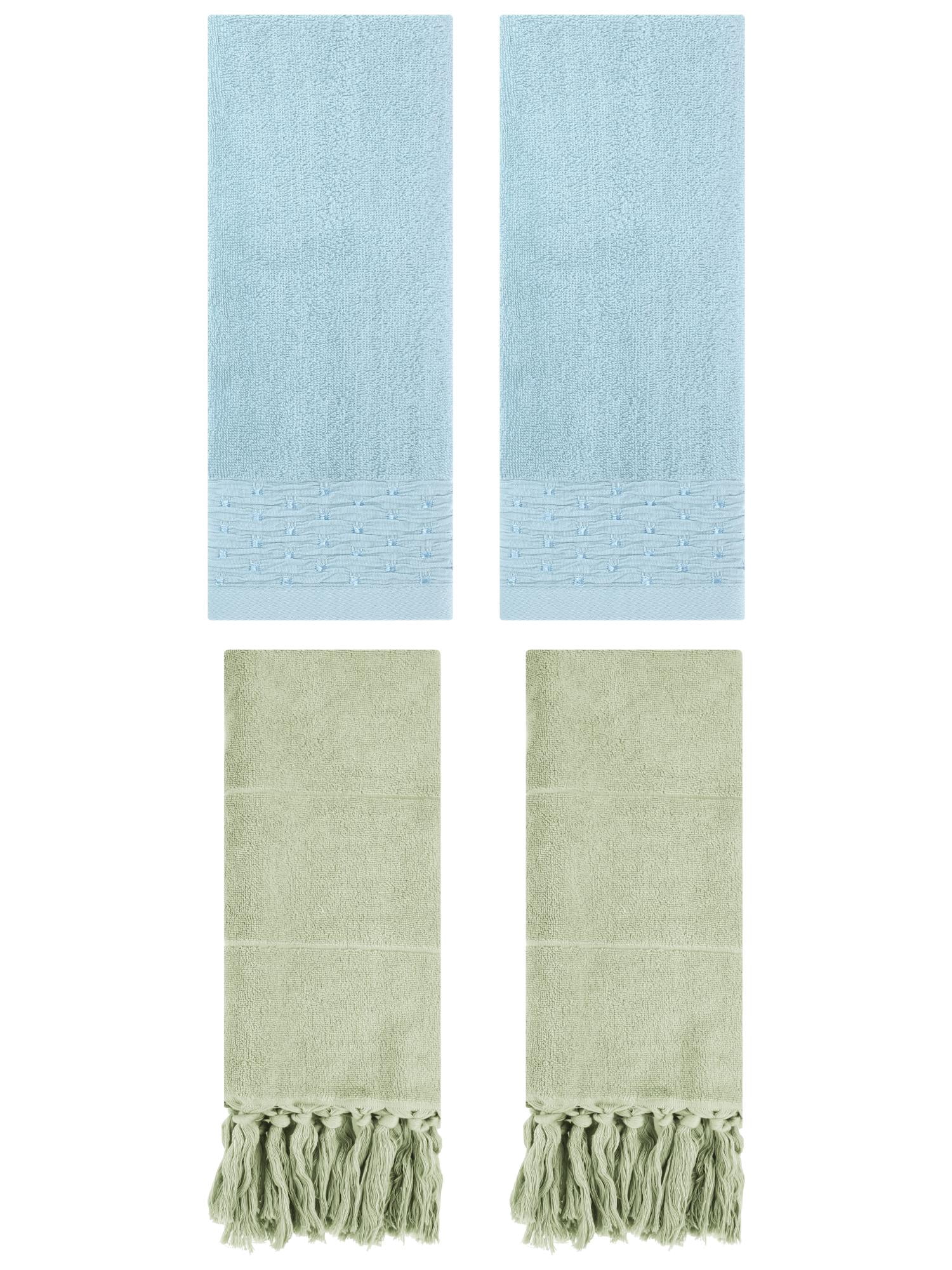 Unique Bargains 4 Pack Solid Cotton Bathroom Hand Towels 14" x 30" Green/Blue