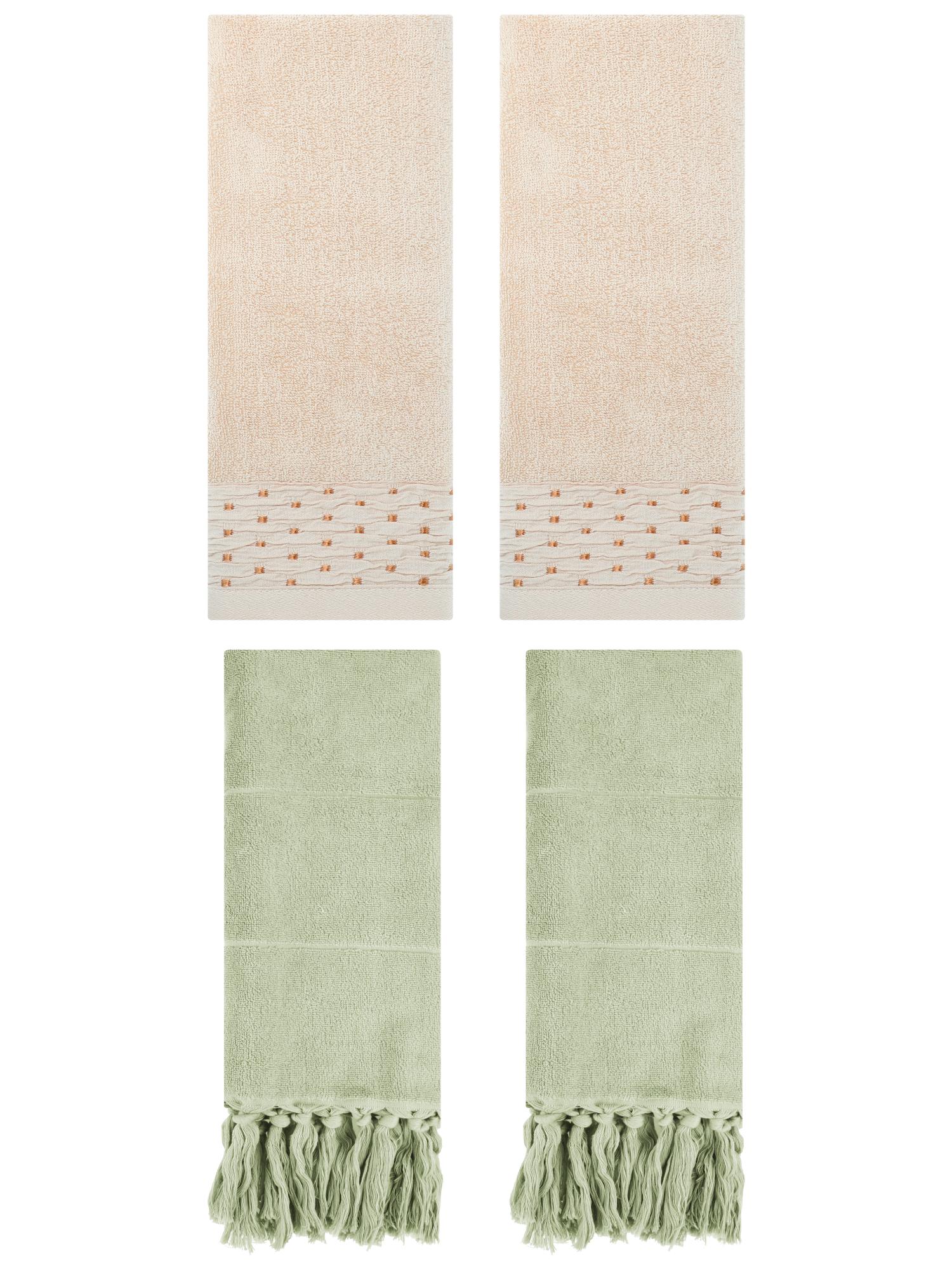 Unique Bargains 4 Pack Solid Cotton Bathroom Hand Towels 14" x 30" Green/Light Brown