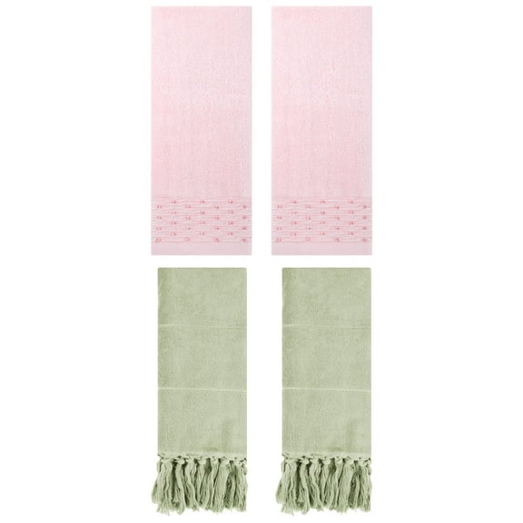 Unique Bargains 4 Pack Solid Cotton Bathroom Hand Towels 14" x 30" Green/Pink