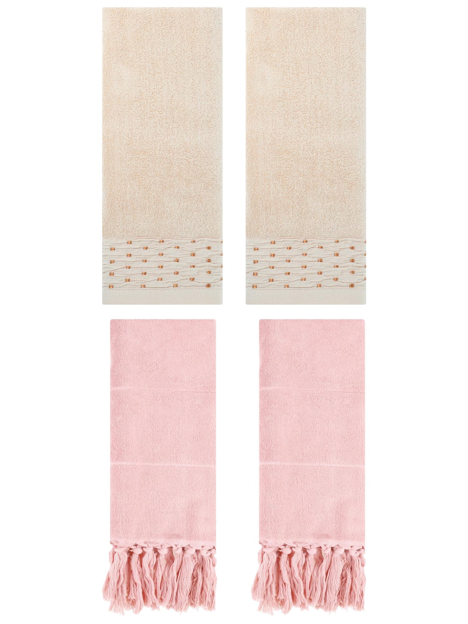 Unique Bargains 4 Pack Solid Cotton Bathroom Hand Towels 14" x 30" Pink/Light Brown