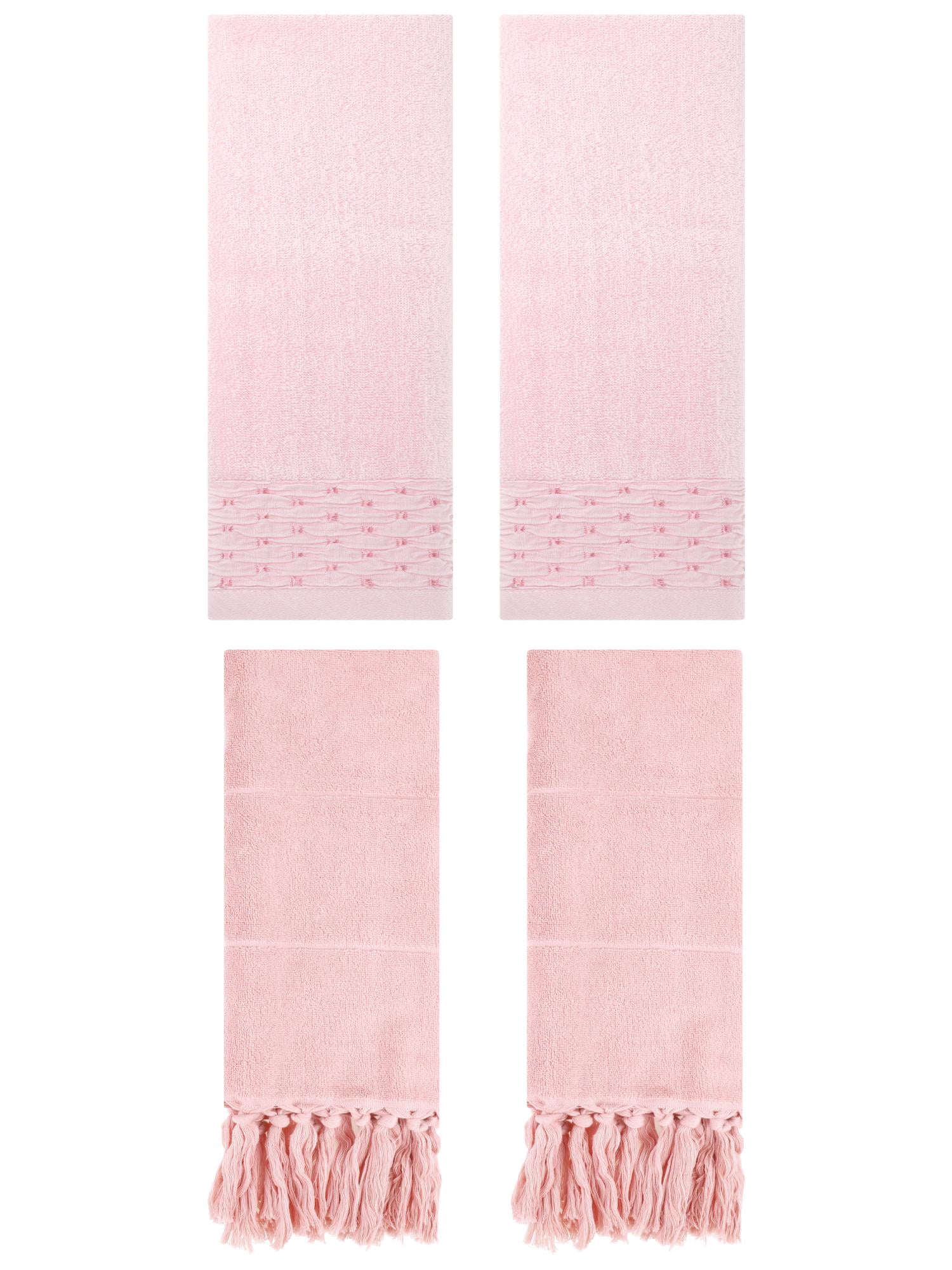 Unique Bargains 4 Pack Solid Cotton Bathroom Hand Towels 14" x 30" Pink
