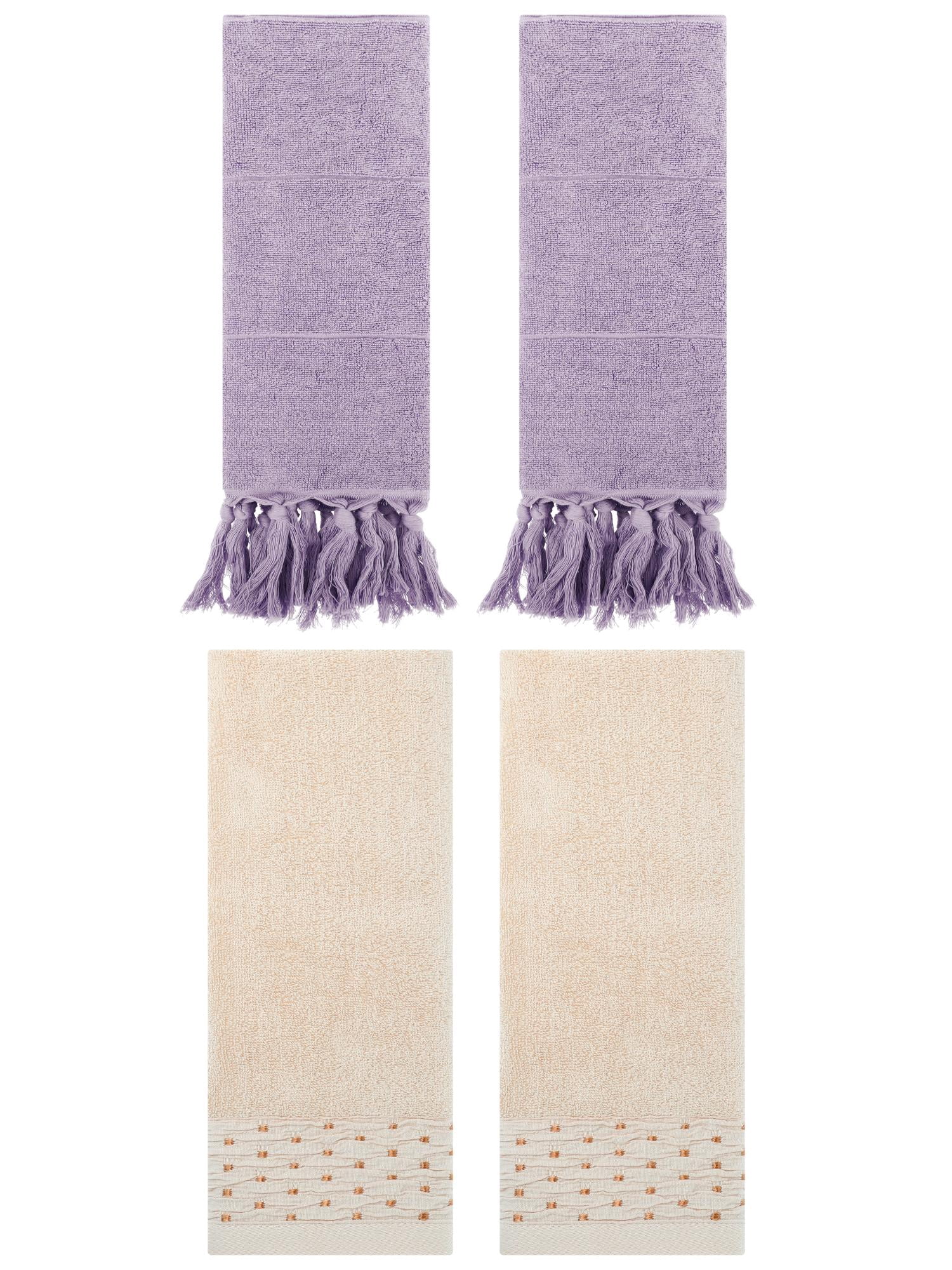 Unique Bargains 4 Pack Solid Cotton Bathroom Hand Towels 14" x 30" Purple/Light Brown