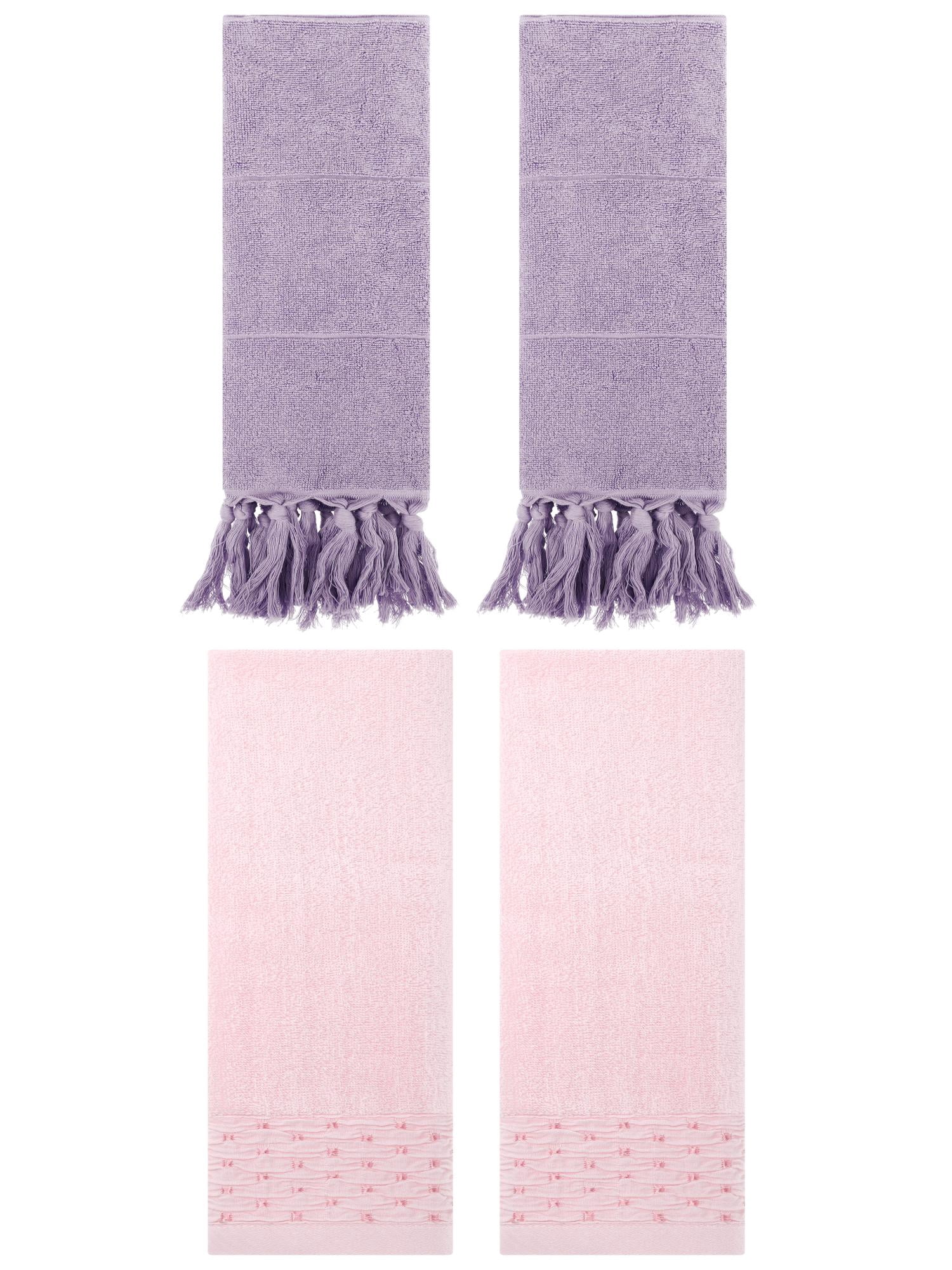 Unique Bargains 4 Pack Solid Cotton Bathroom Hand Towels 14" x 30" Purple/Pink
