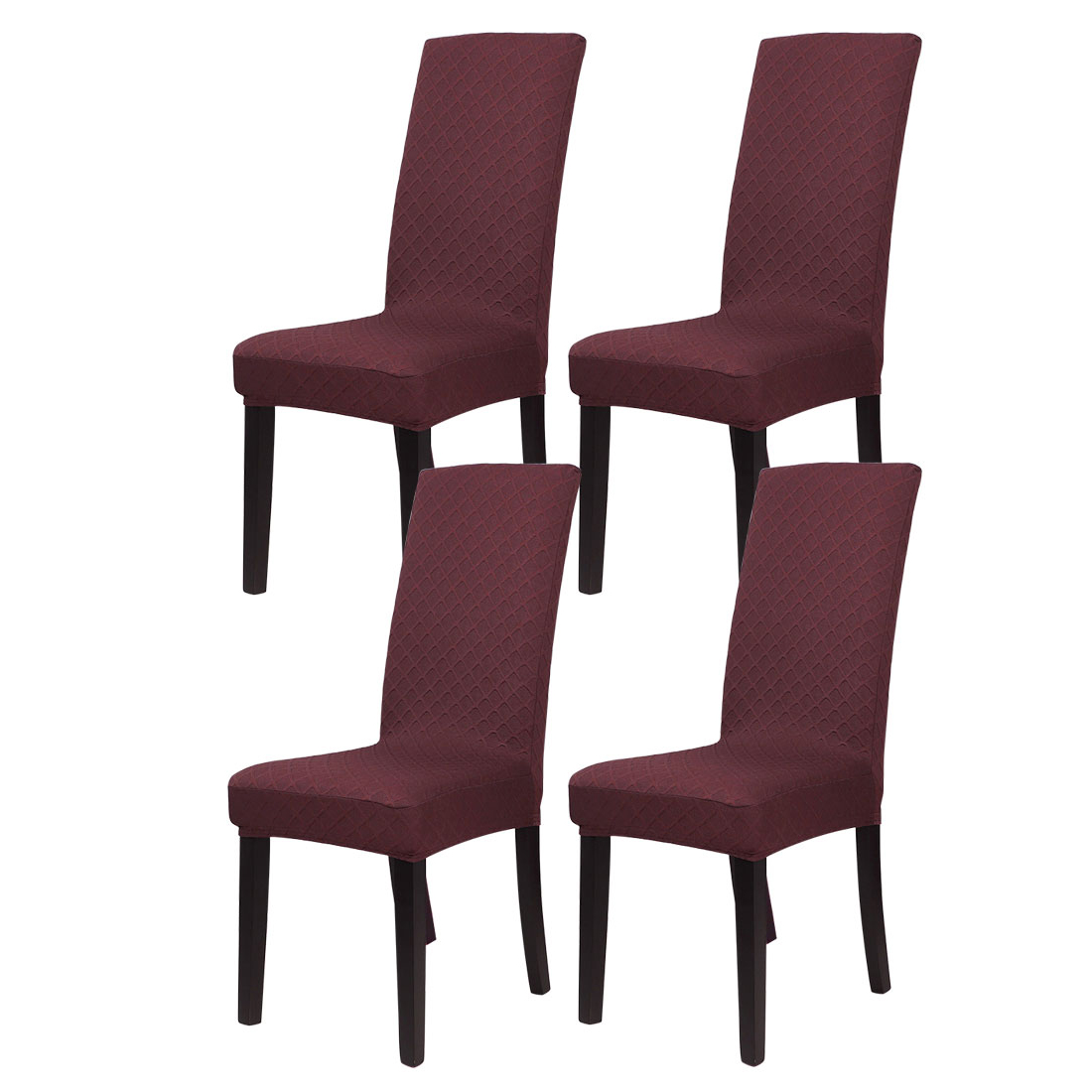 Unique Bargains 4Pack Stretch Knit Diamond Dining Chair Covers Wine