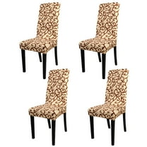 Unique Bargains 4pcs Stretch Slipcovers Floral Removable Dining Room Seat Chair Cover Champagne and Coffee Color