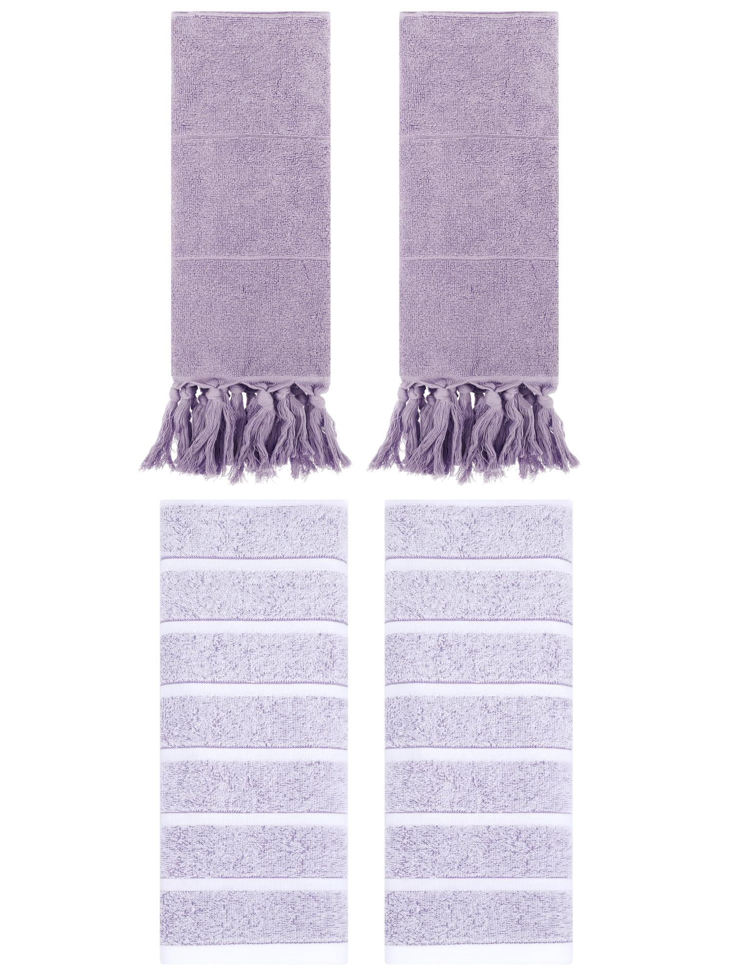 Unique Bargains 4 Pack Striped Solid Hand Towel Purple/Light Purple 14"x30"/13"x29"
