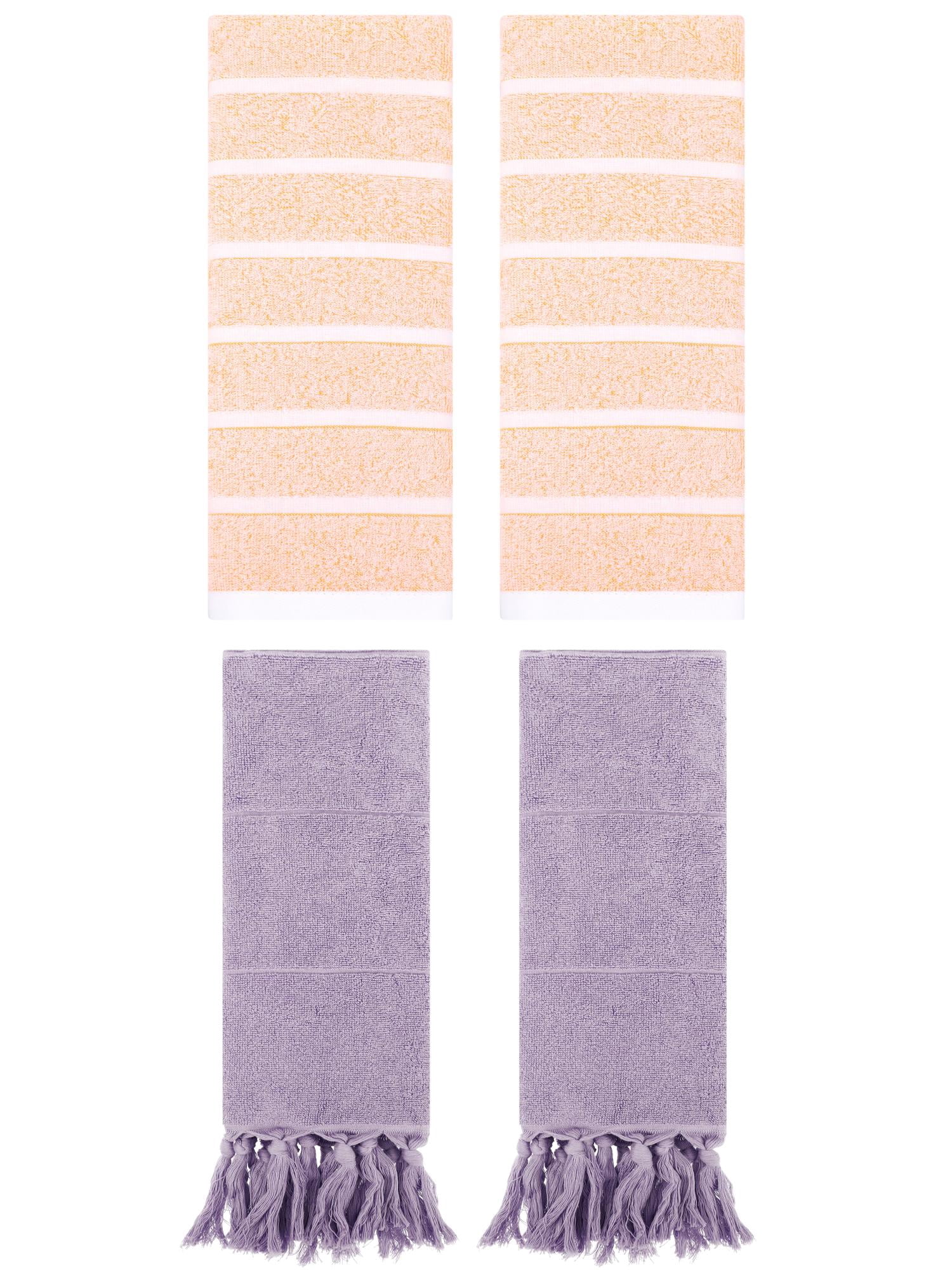 Unique Bargains 4 Pack Striped Solid Hand Towel Purple/Orange 14"x30"/13"x29"