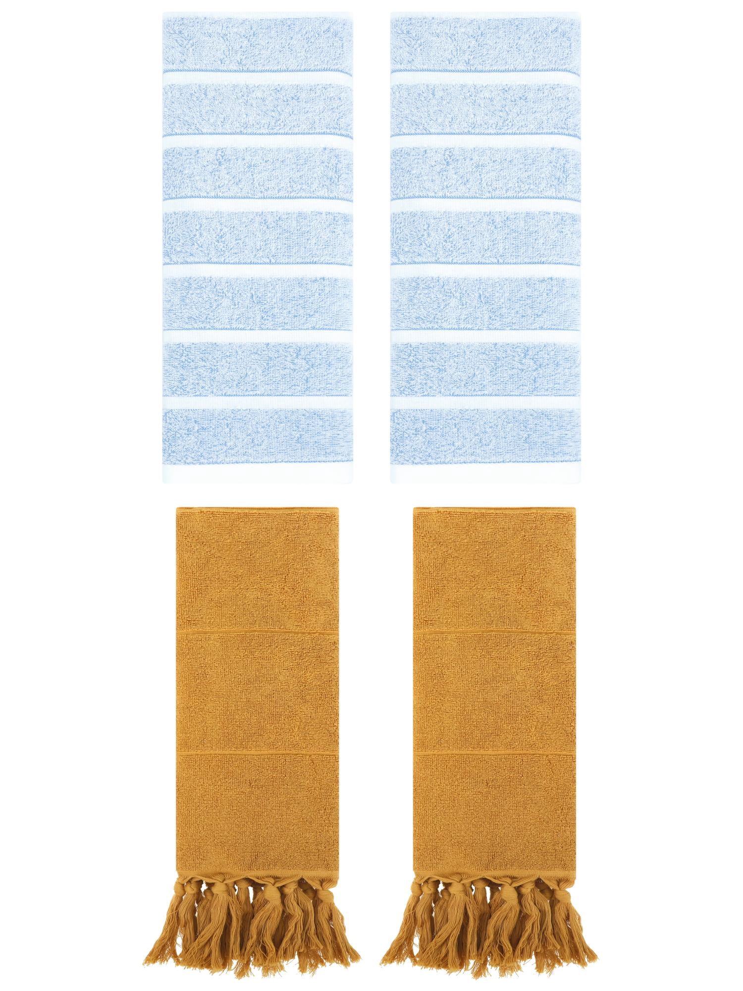 Unique Bargains 4 Pack Striped Solid Hand Towel Yellow/Blue 14"x30"/13"x29"