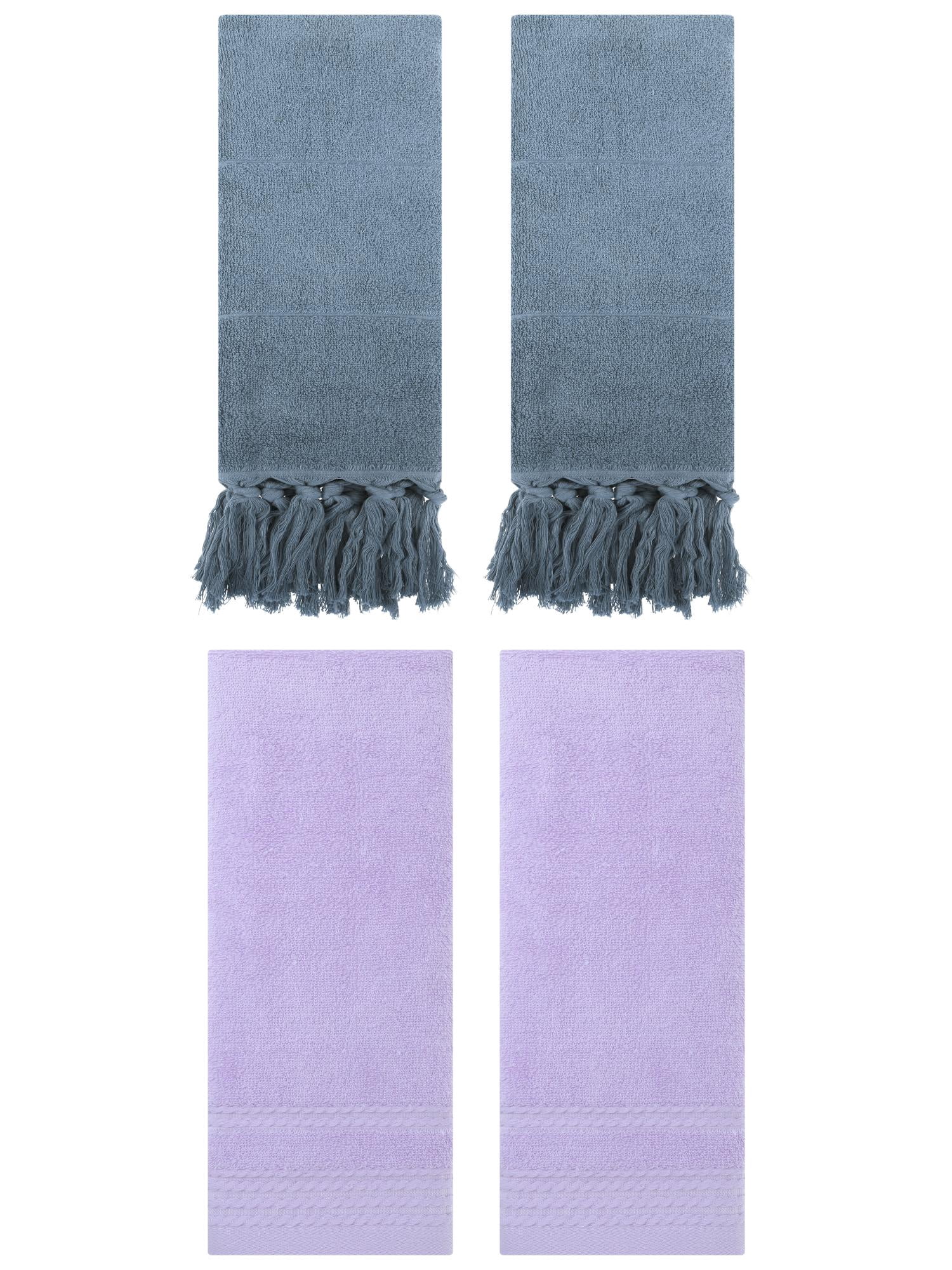 Unique Bargains 4 Packs Striped Tassels Hand Towels 14" x 30" Blue/Purple