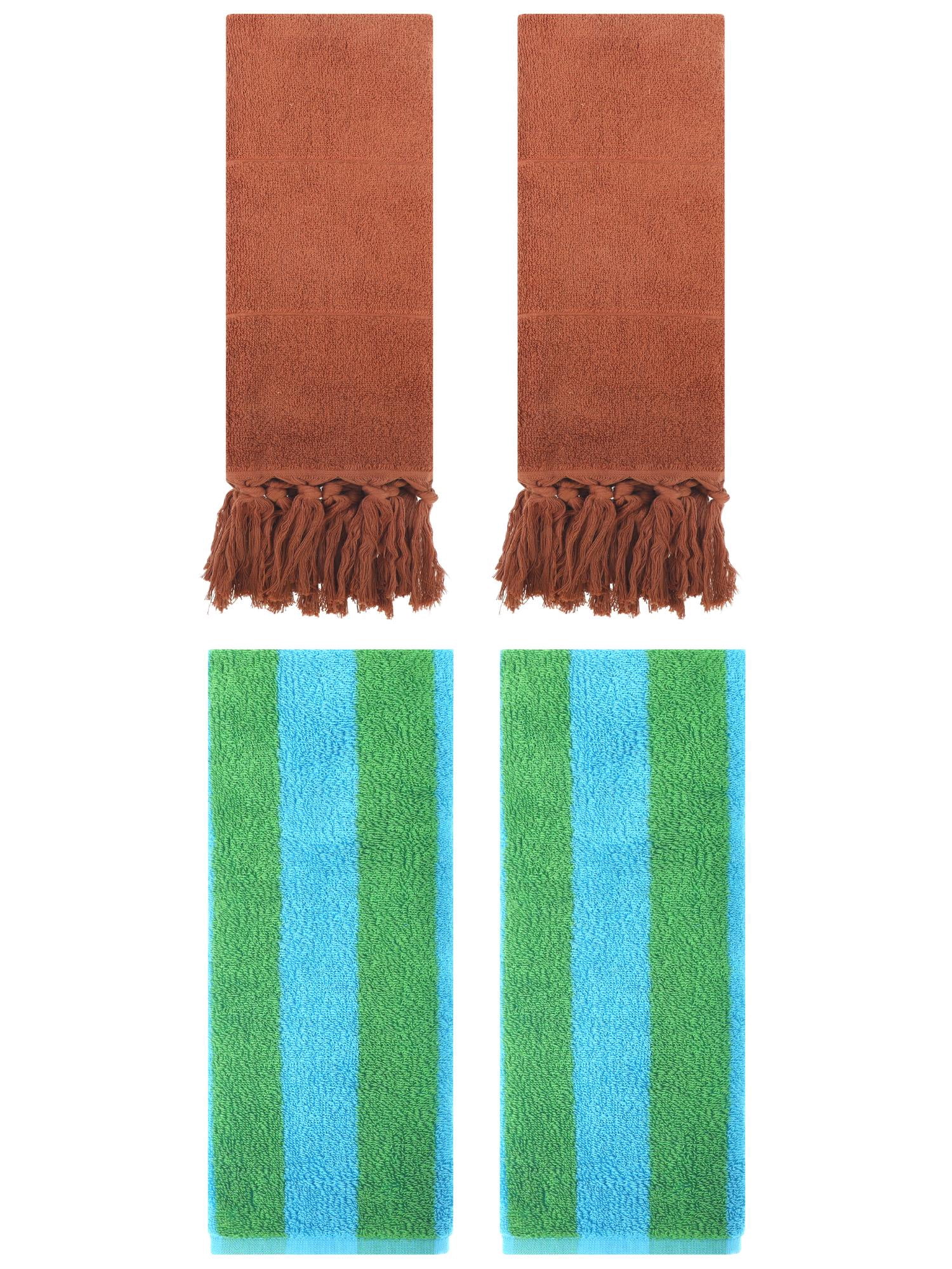 Unique Bargains 4 Pack Tassels Cotton Hand Towel for Bathroom Brown/Blue Green